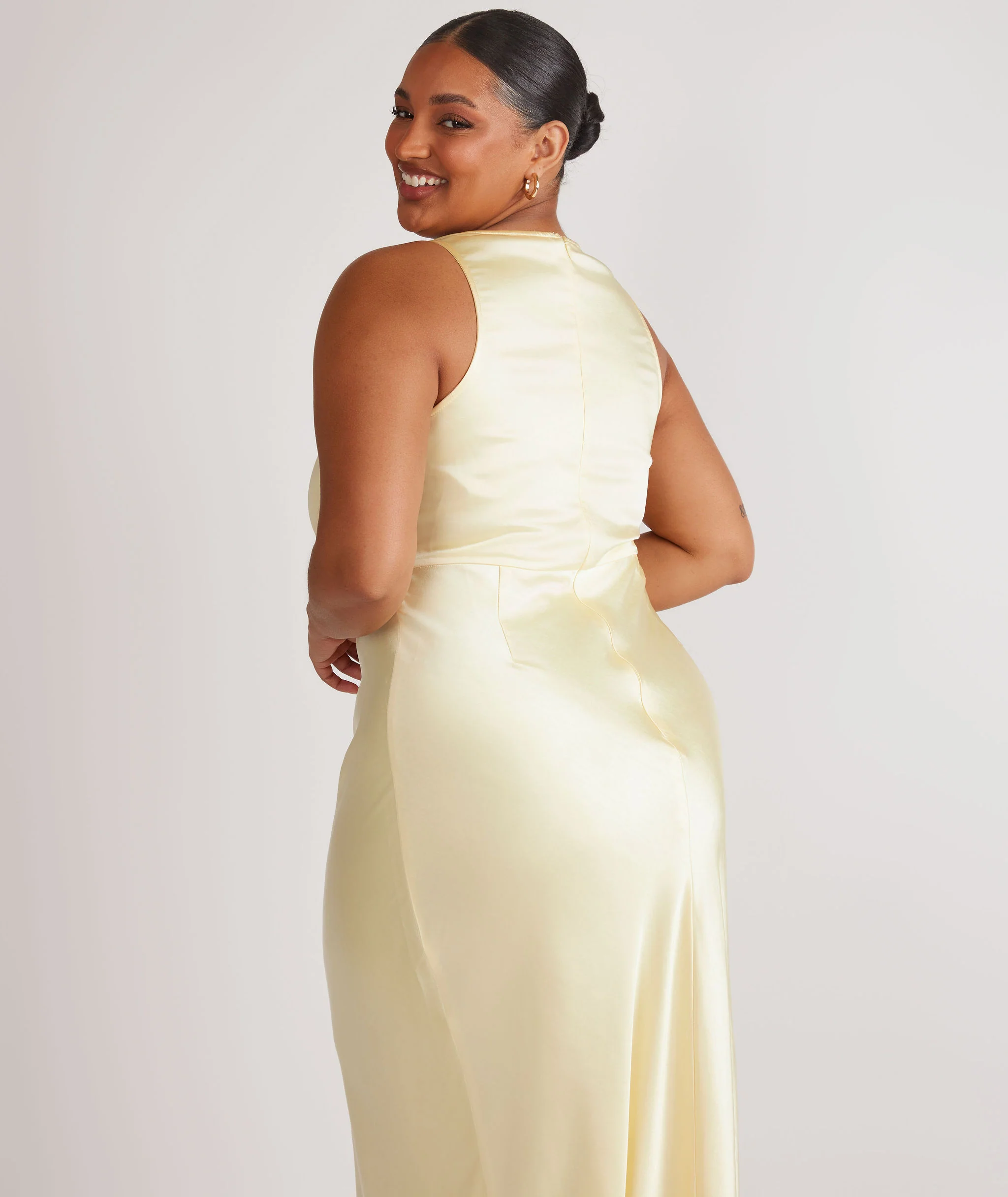 Cowl Front Satin Bridesmaid Dress - Butter Lemon - Image 7