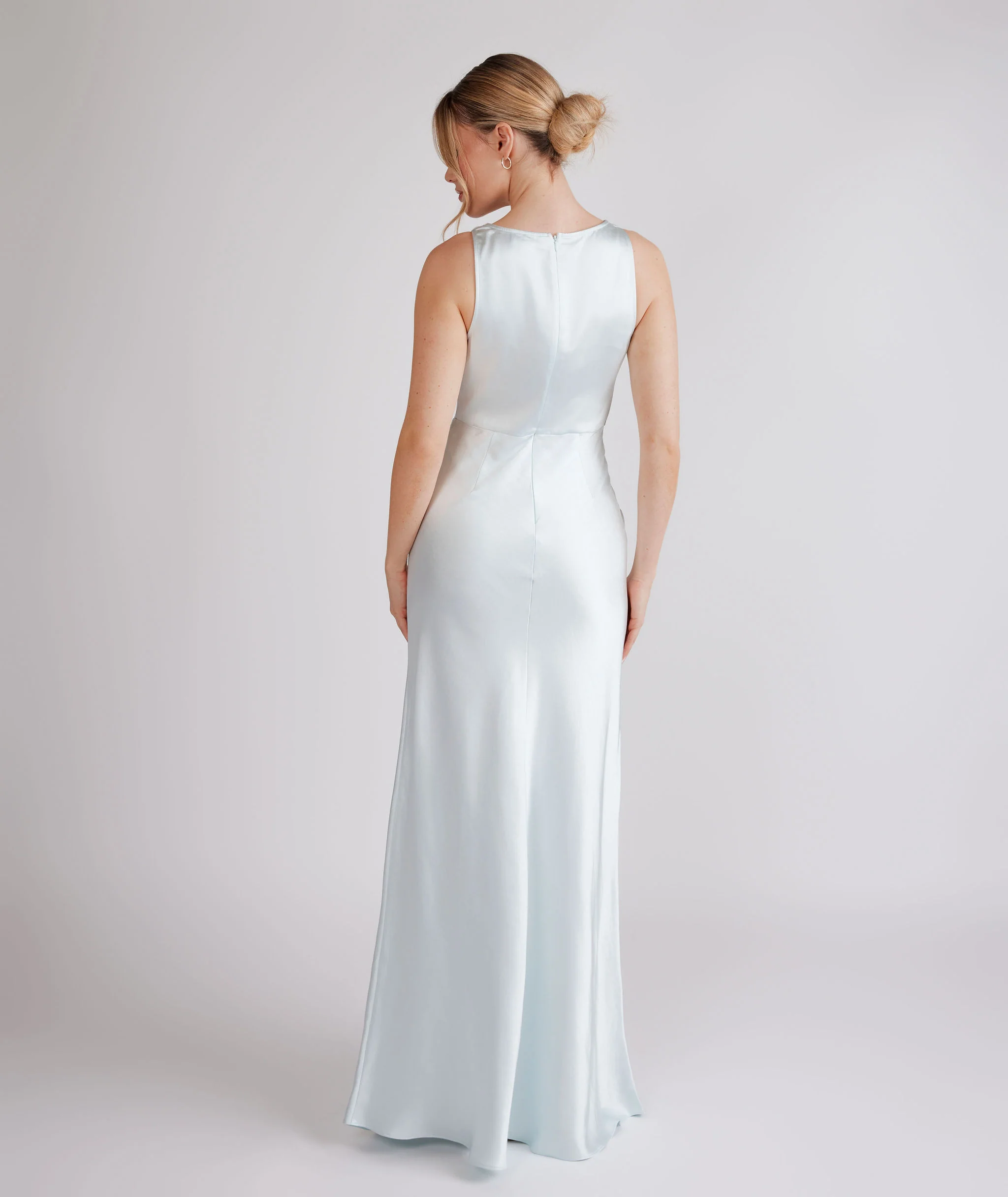 Cowl Front Satin Bridesmaid Dress - Ice Blue - Image 4