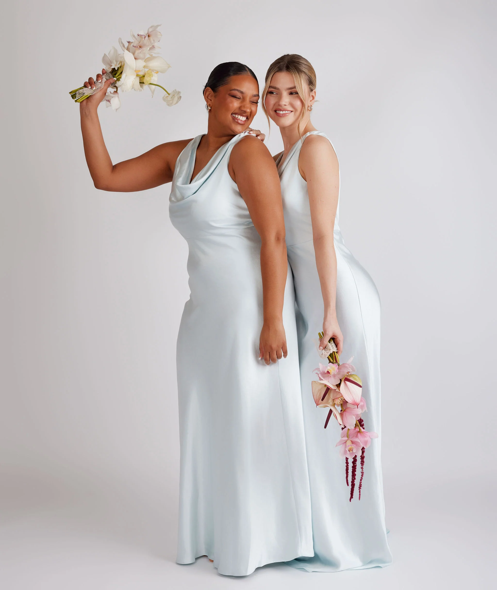 Cowl Front Satin Bridesmaid Dress - Ice Blue - Image 7