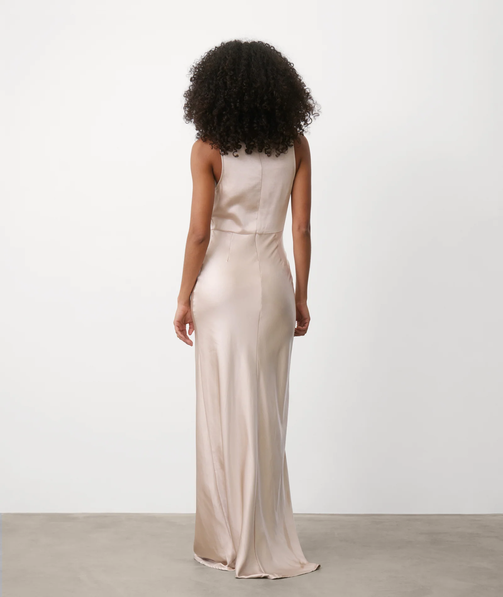 Cowl Front Satin Bridesmaid Dress - Oyster - Image 3
