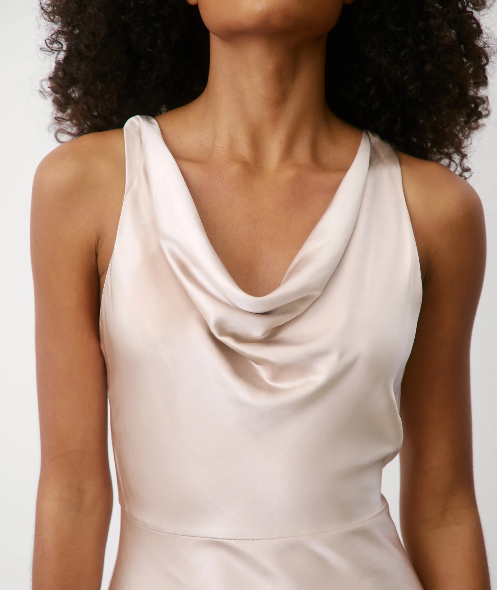 Cowl Front Satin Bridesmaid Dress - Oyster - Image 4