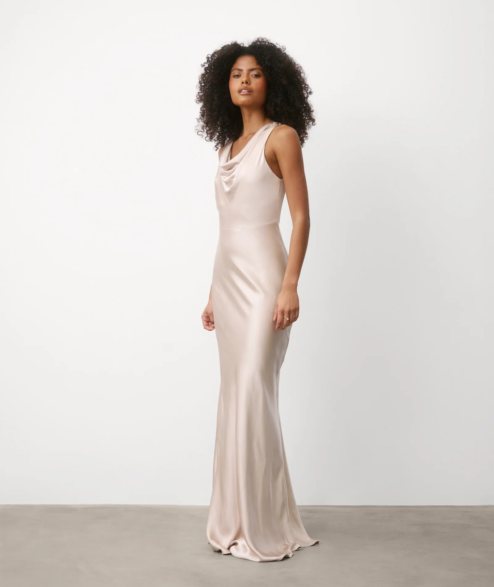 Cowl Front Satin Bridesmaid Dress - Oyster - Image 5