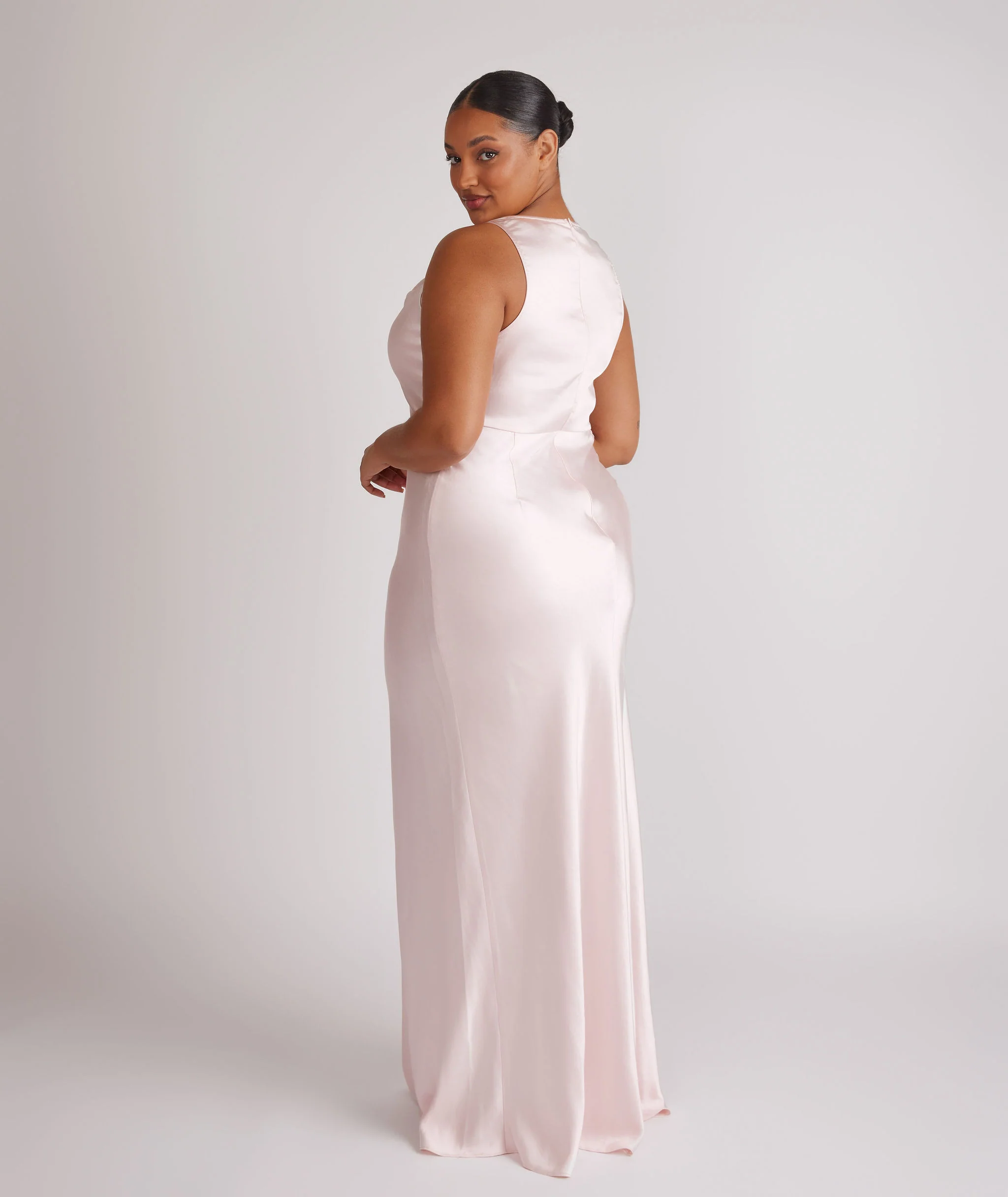 Cowl Front Satin Bridesmaid Dress - Pale Pink - Image 3