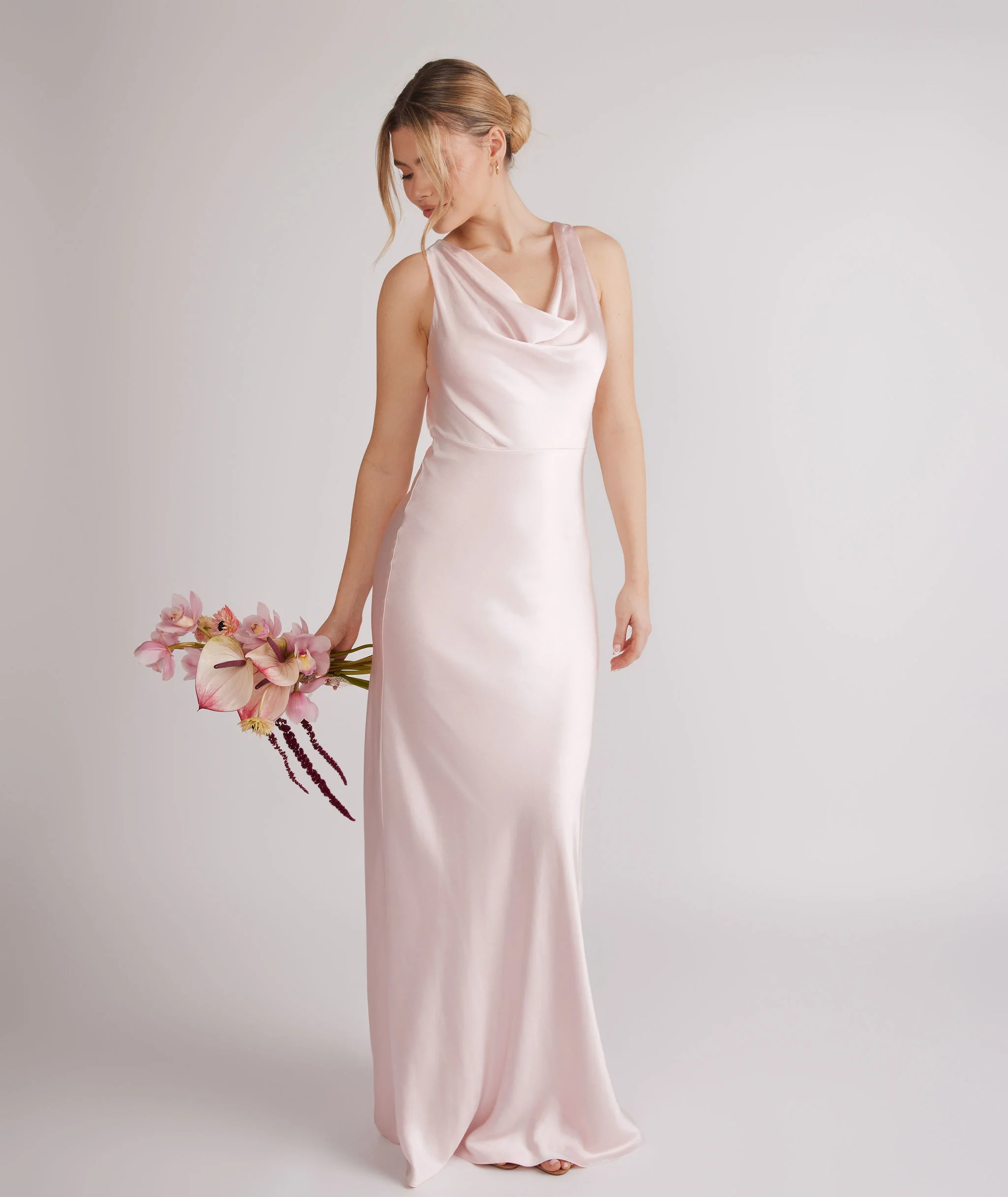 Cowl Front Satin Bridesmaid Dress - Pale Pink - Image 4