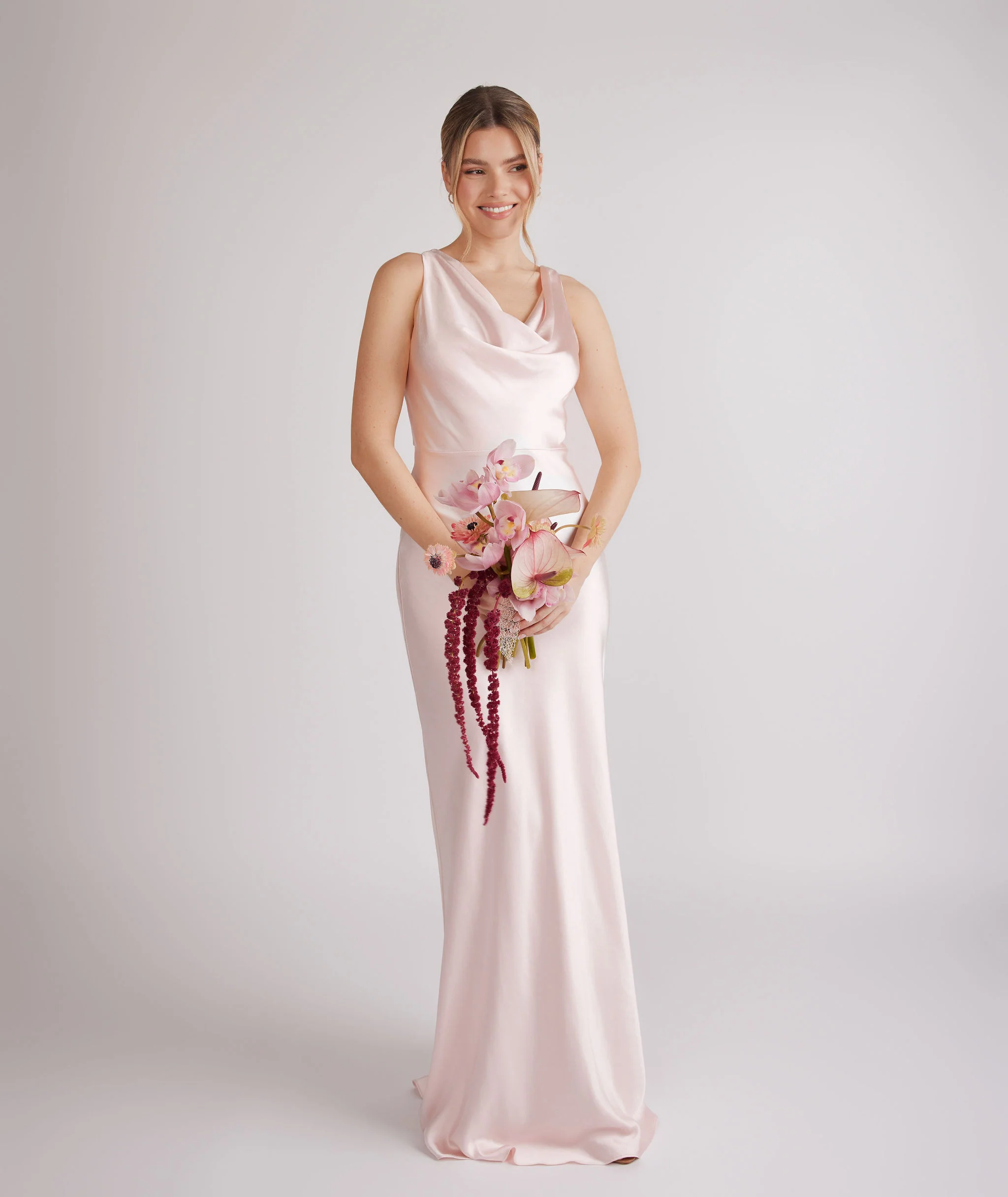Cowl Front Satin Bridesmaid Dress - Pale Pink - Image 7