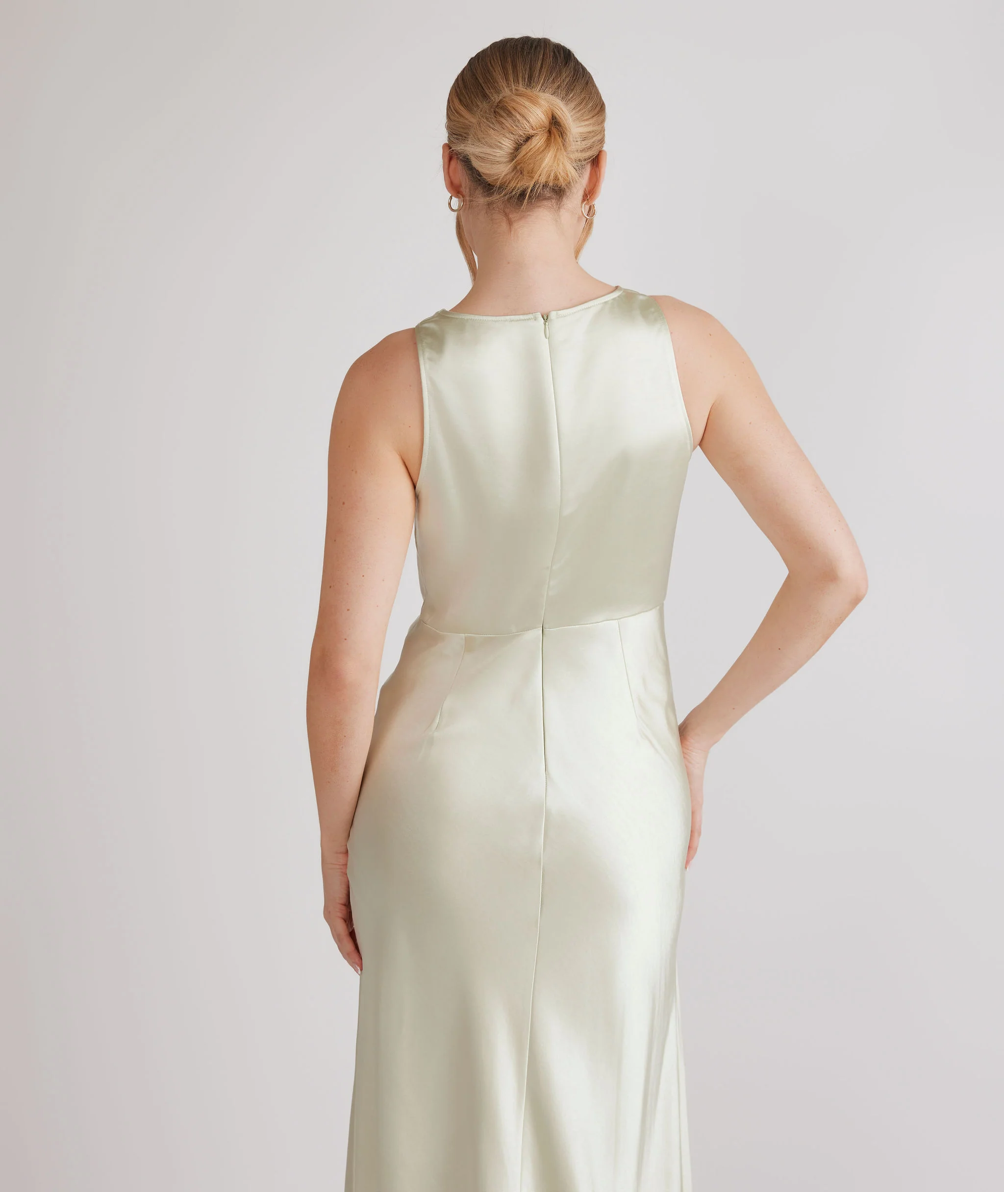 Cowl Front Satin Bridesmaid Dress - Pear Green - Image 6
