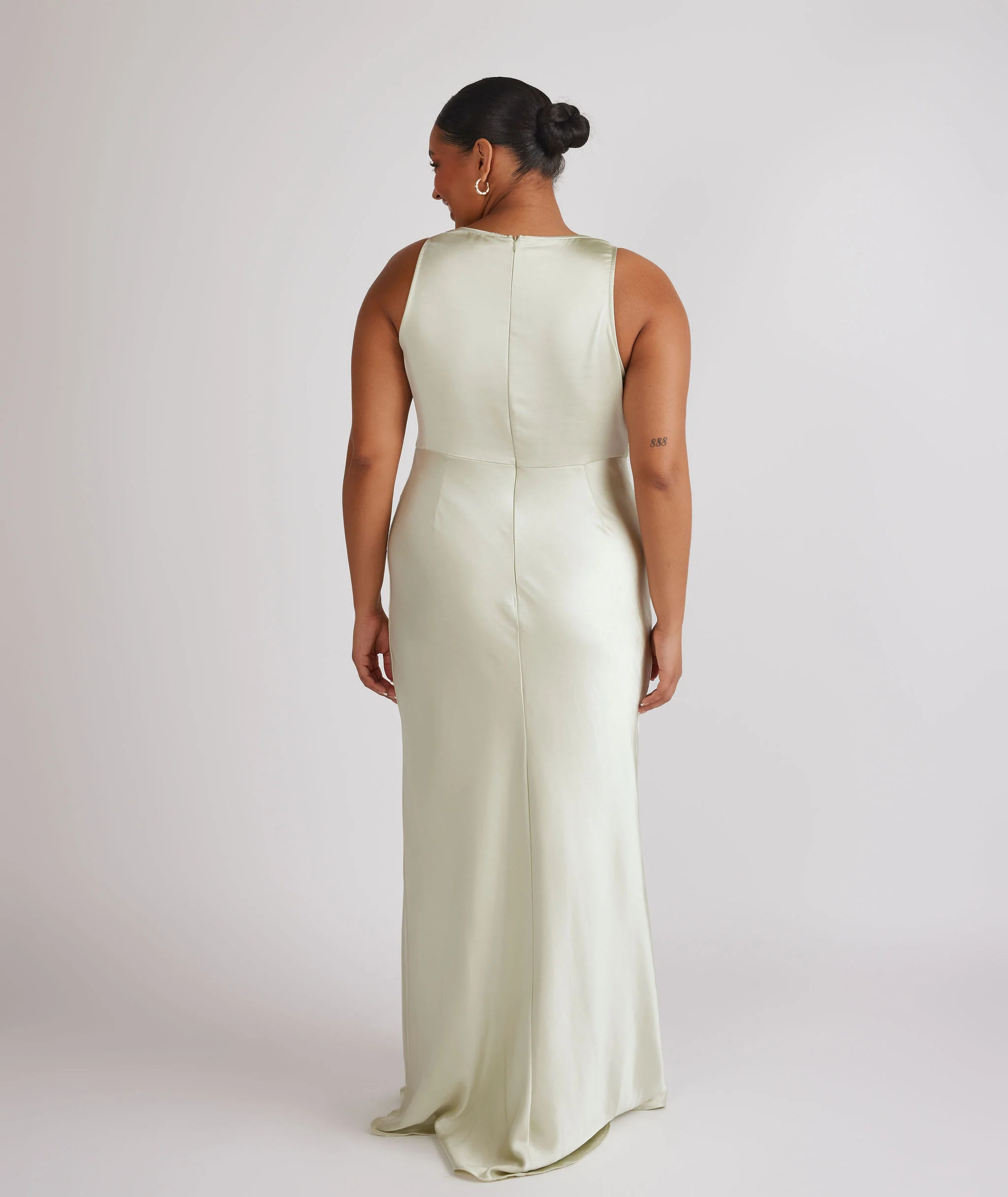 Cowl Front Satin Bridesmaid Dress - Pear Green - Image 7