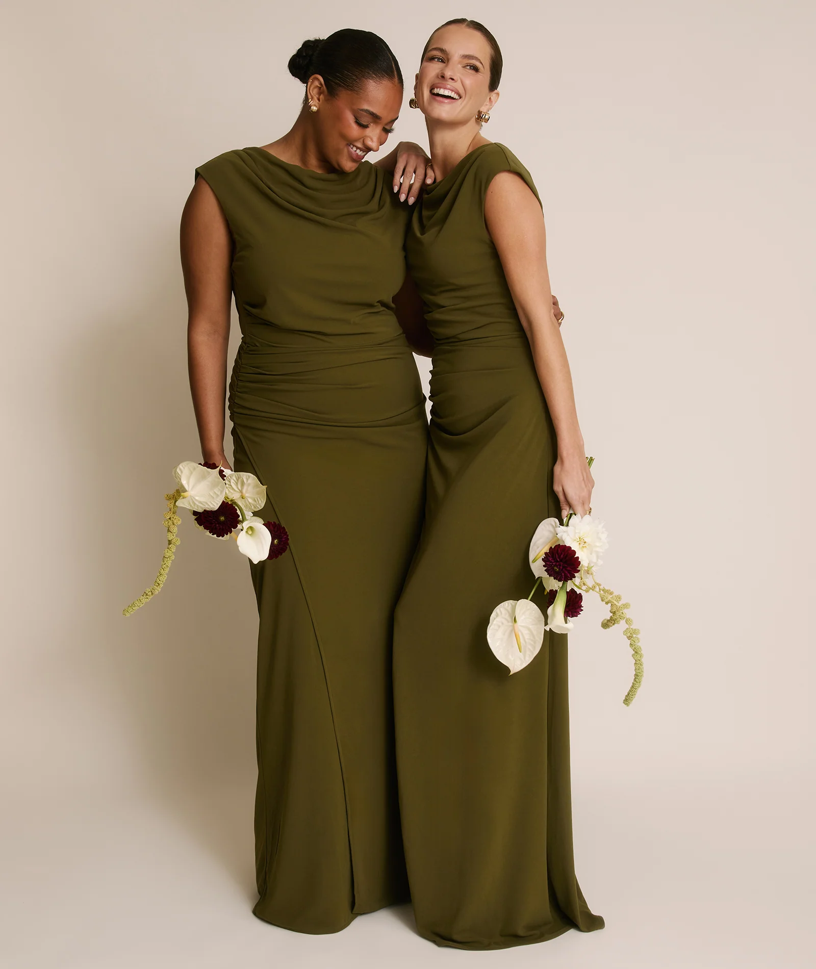 Cowl Wrap Neck Stretch Sculpt Bridesmaid Dress - Fern Green - Image 3