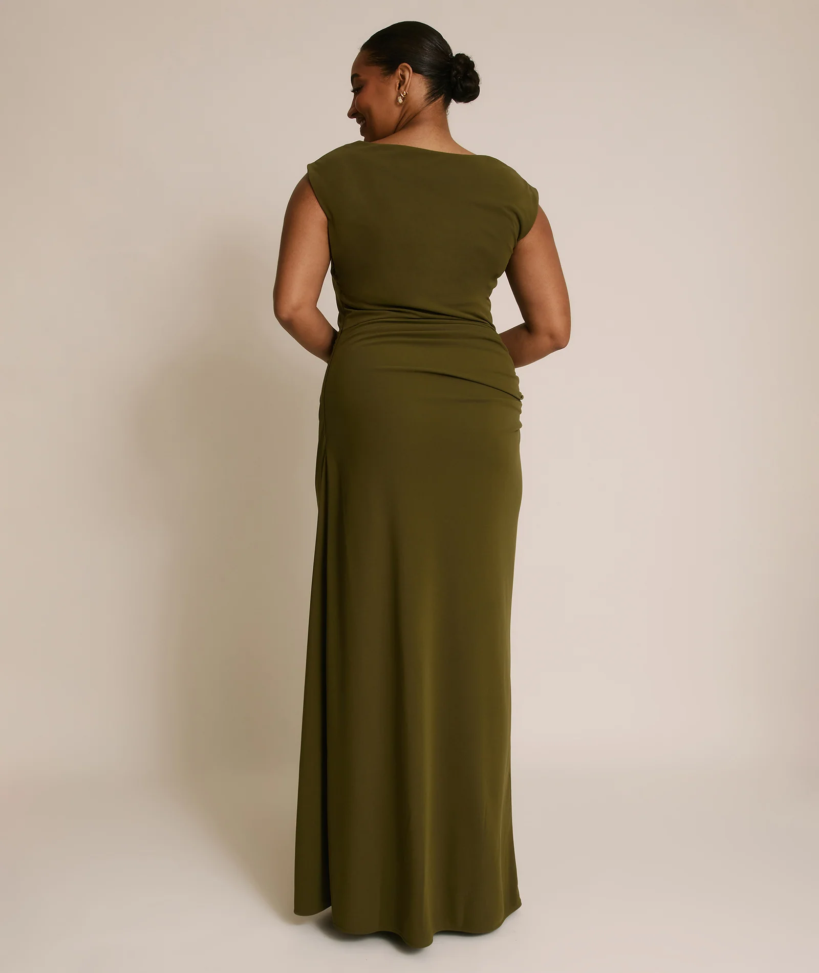 Cowl Wrap Neck Stretch Sculpt Bridesmaid Dress - Fern Green - Image 5
