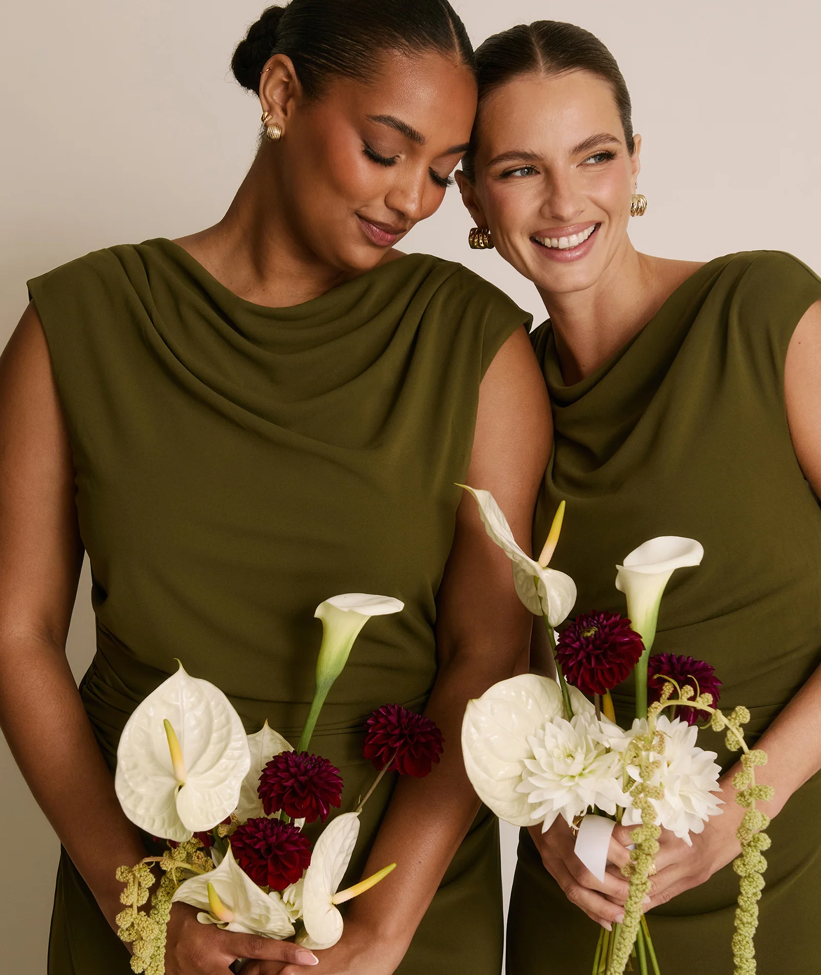 Cowl Wrap Neck Stretch Sculpt Bridesmaid Dress - Fern Green - Image 7