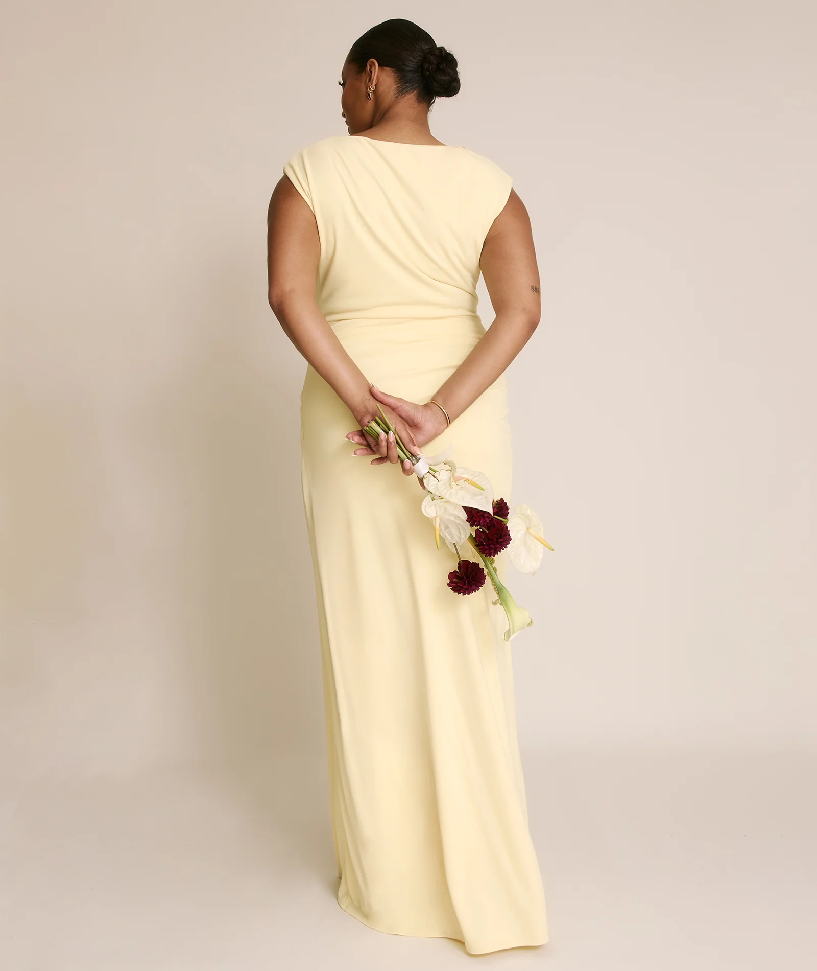 Cowl Wrap Neck Stretch Sculpt Bridesmaid Dress - Lemon - Image 5