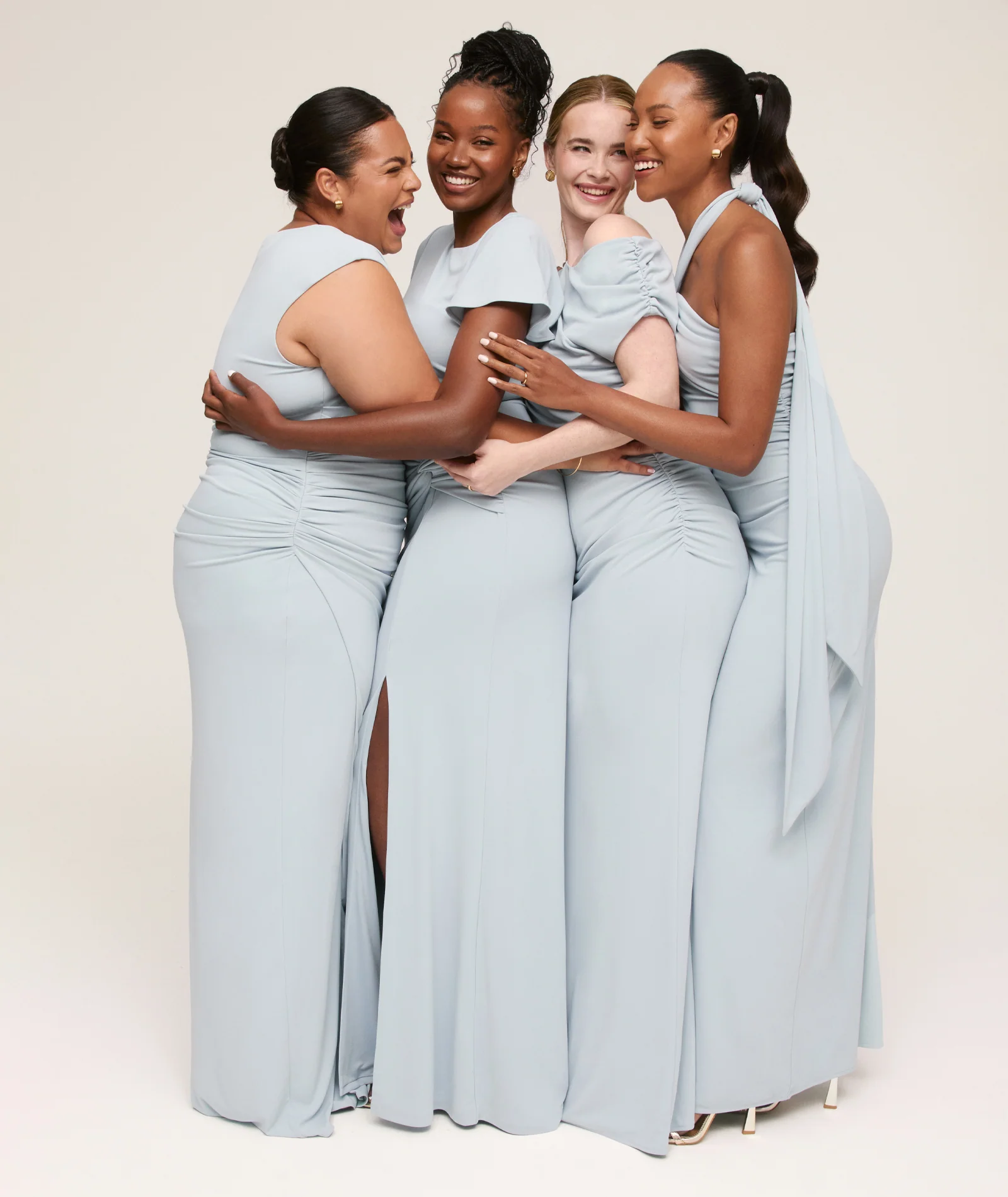 Cowl Wrap Neck Stretch Sculpt Bridesmaid Dress - Pale Blue - Image 7