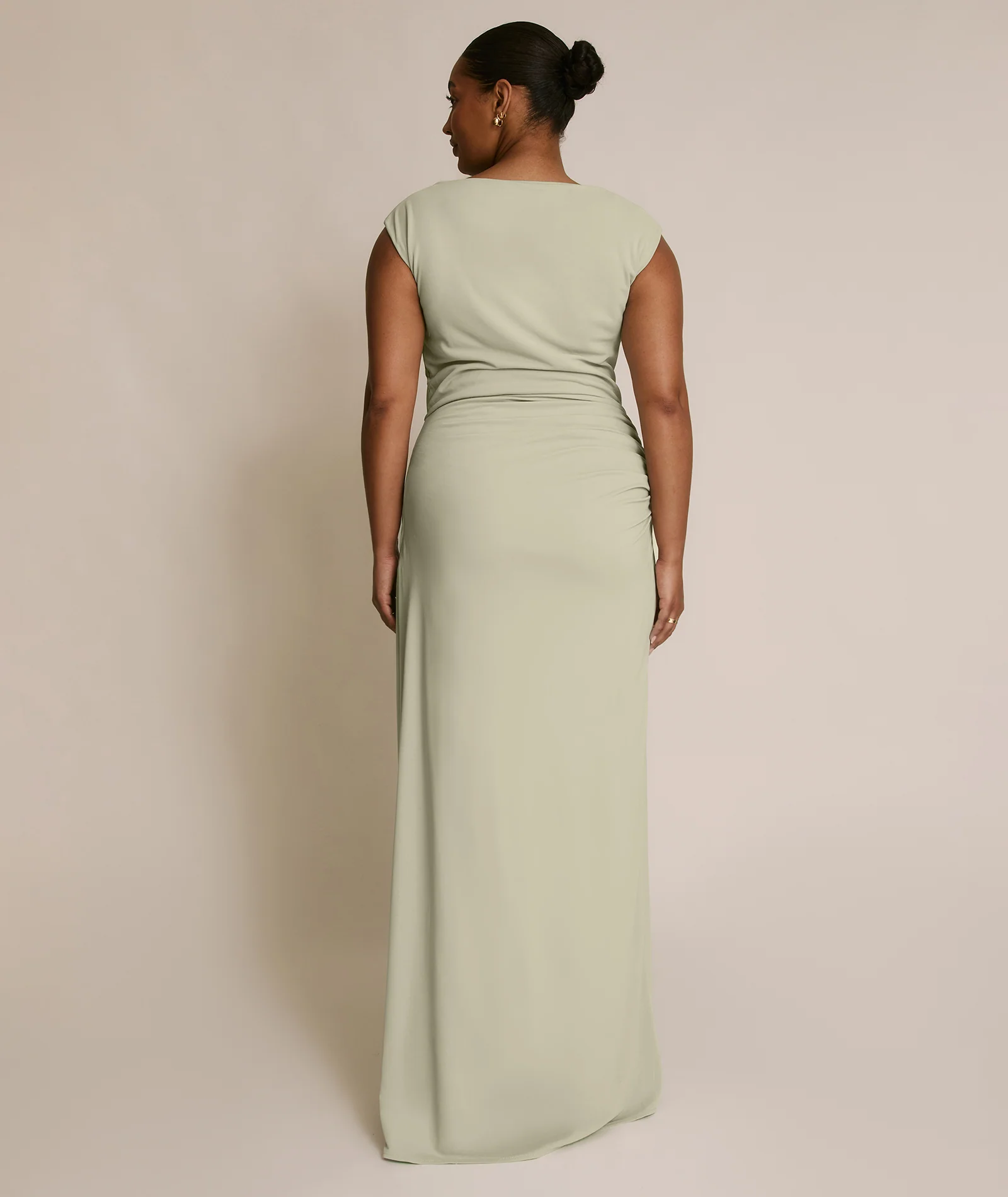 Cowl Wrap Neck Stretch Sculpt Bridesmaid Dress - Soft Sage - Image 4