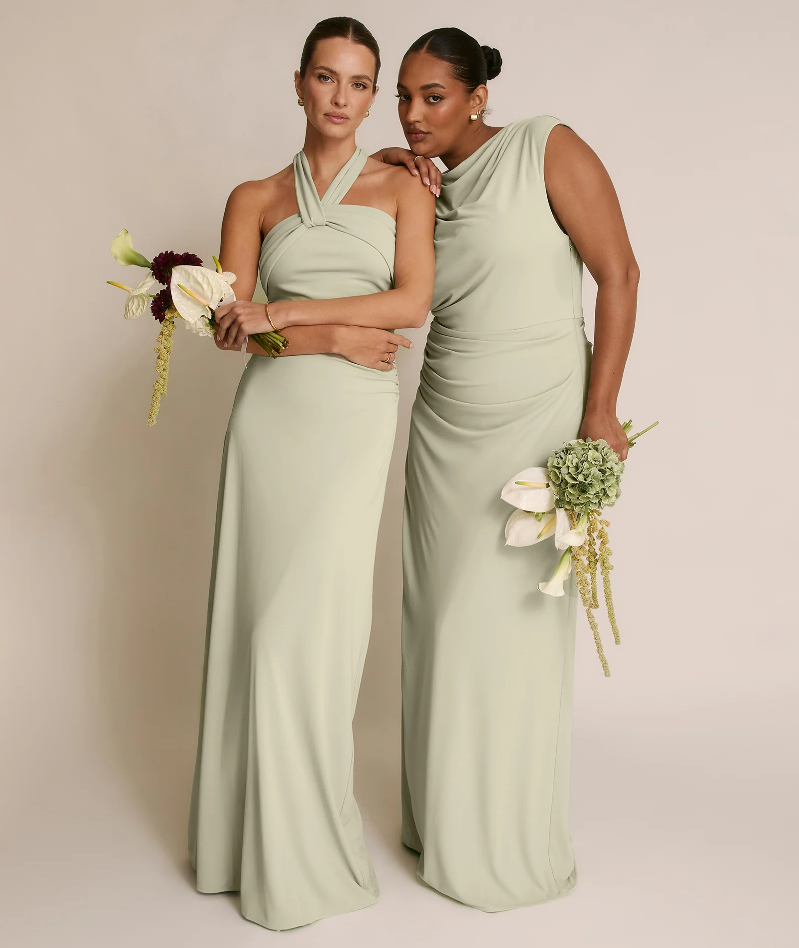 Cowl Wrap Neck Stretch Sculpt Bridesmaid Dress - Soft Sage - Image 6