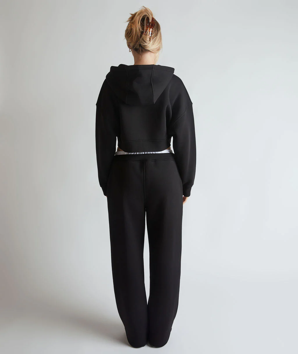Cropped Zip Through Hoodie - Black - Image 4