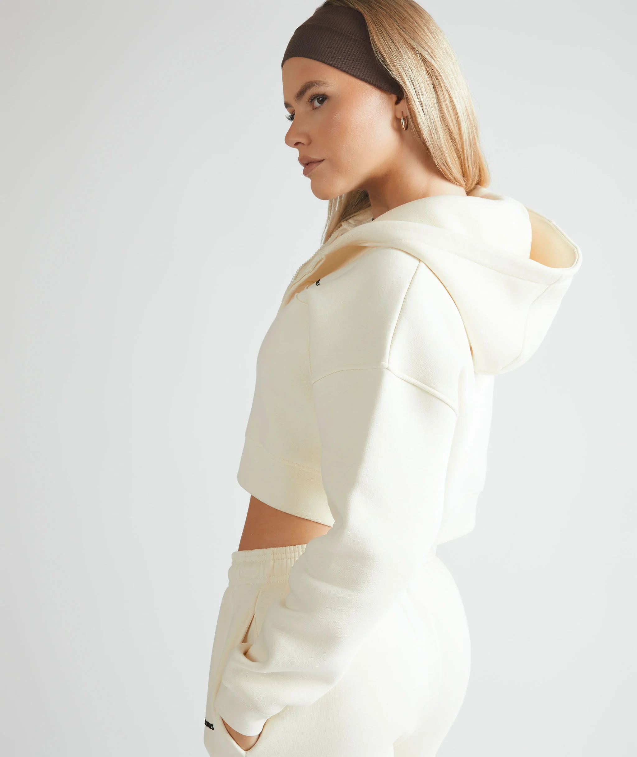 Cropped Zip Through Hoodie - Buttermilk - Image 5