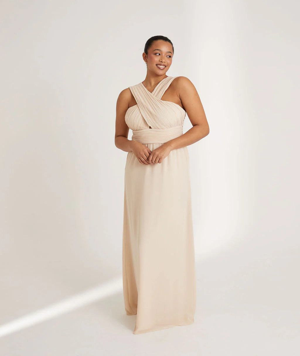 Cross Neck Chiffon Bridesmaid Dress - Butter Cream