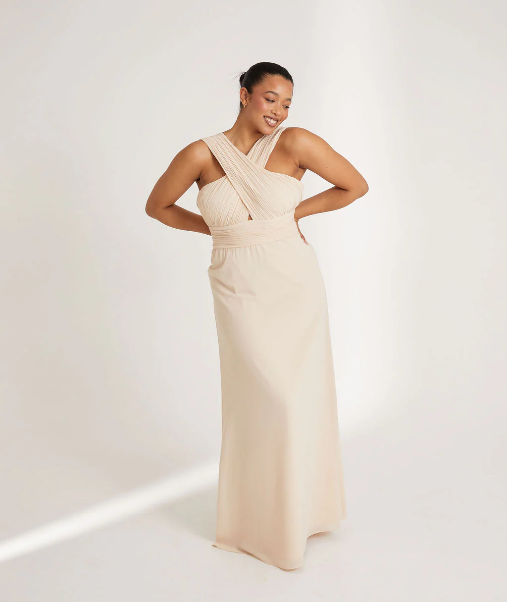 Cross Neck Chiffon Bridesmaid Dress - Butter Cream - Image 5