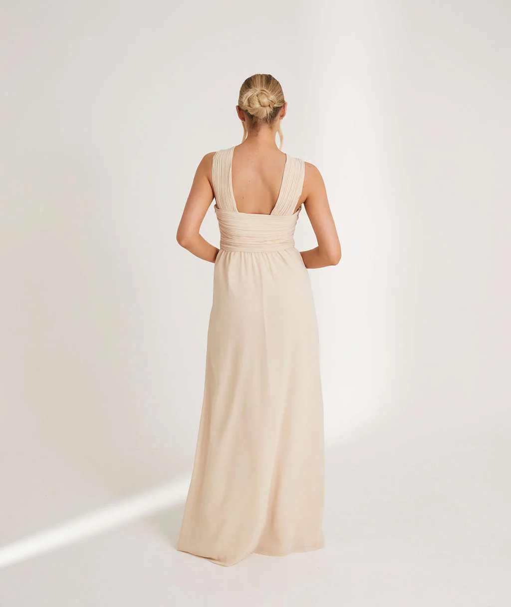 Cross Neck Chiffon Bridesmaid Dress - Butter Cream - Image 6