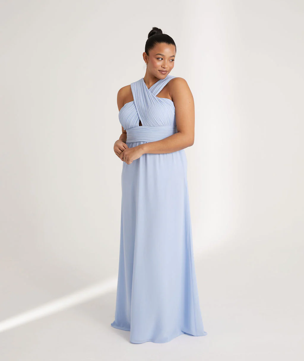 Cross Neck Chiffon Bridesmaid Dress - Cornflower Blue - Image 3