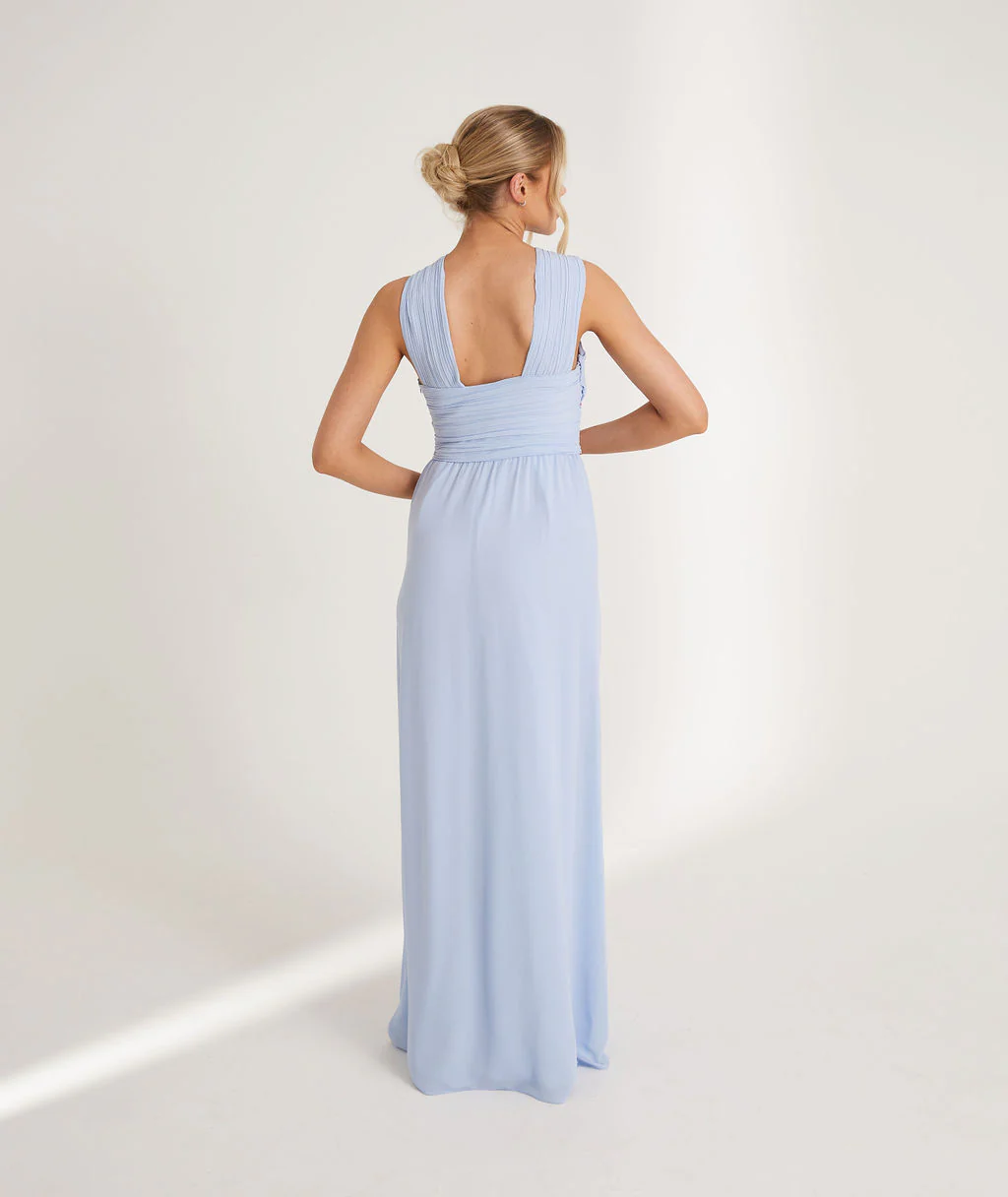 Cross Neck Chiffon Bridesmaid Dress - Cornflower Blue - Image 5