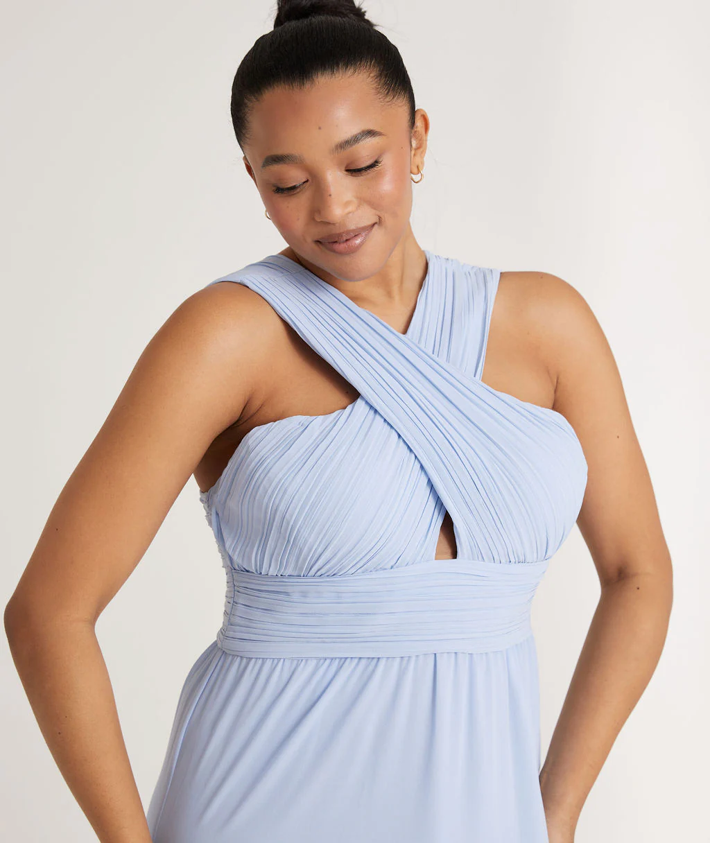 Cross Neck Chiffon Bridesmaid Dress - Cornflower Blue - Image 6