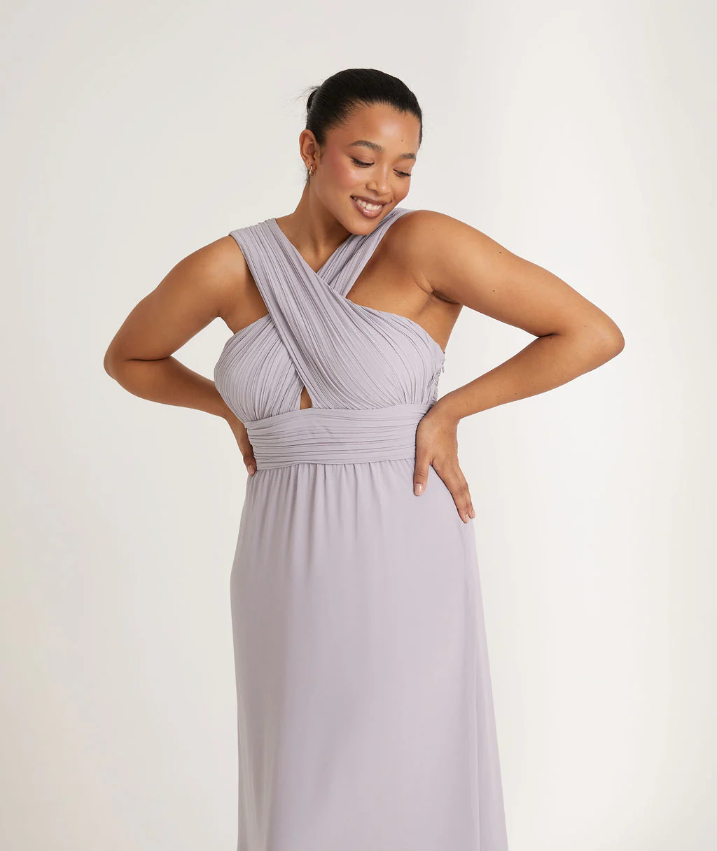 Cross Neck Chiffon Bridesmaid Dress - Dusty Lilac - Image 4
