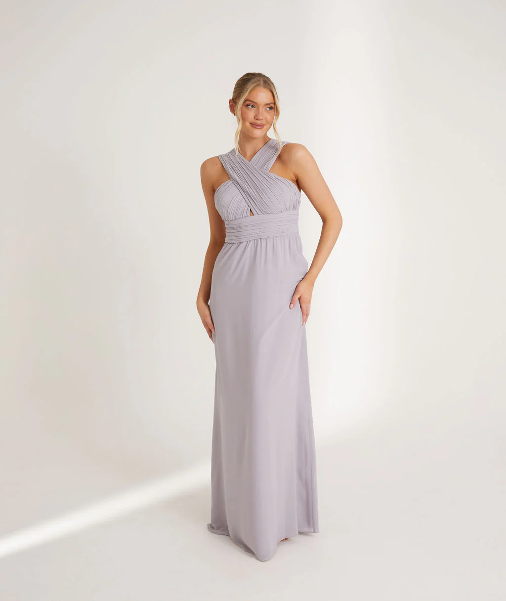 Cross Neck Chiffon Bridesmaid Dress - Dusty Lilac - Image 6