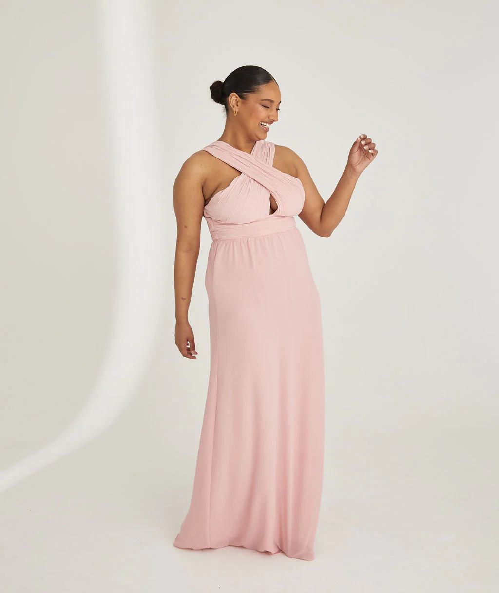 Cross Neck Chiffon Bridesmaid Dress - Peony Pink - Image 4