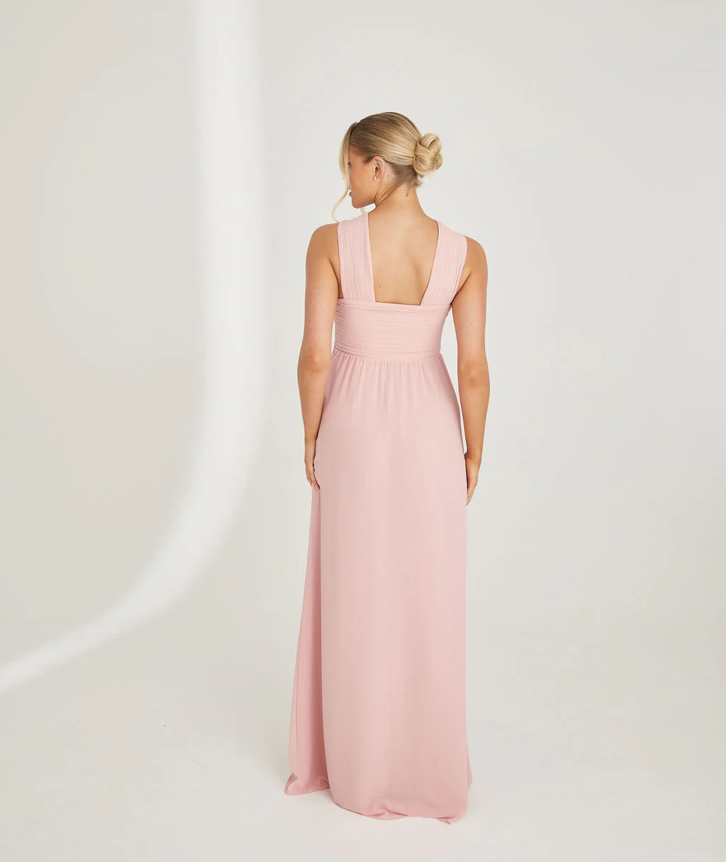 Cross Neck Chiffon Bridesmaid Dress - Peony Pink - Image 5