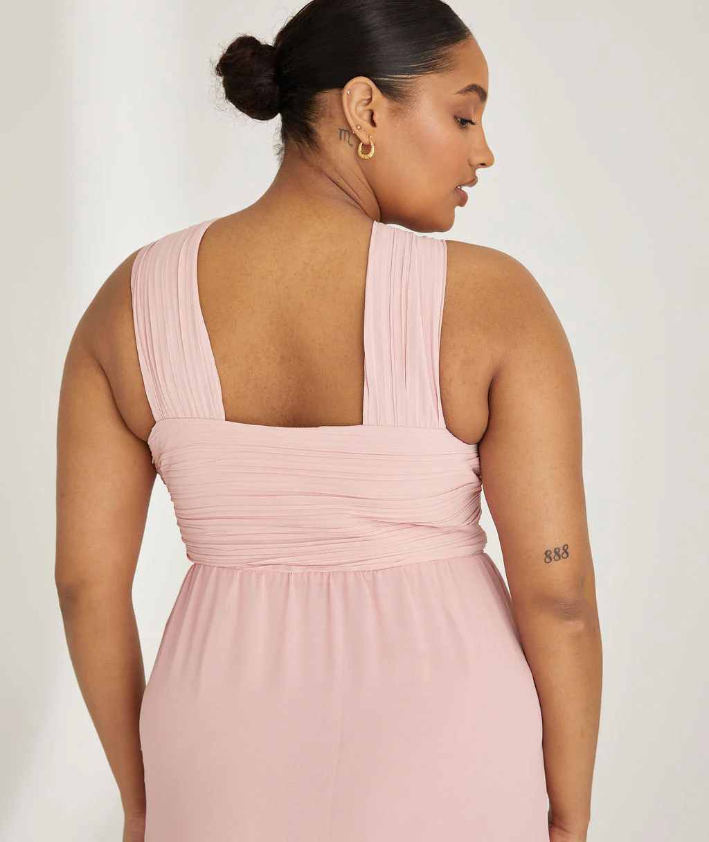 Cross Neck Chiffon Bridesmaid Dress - Peony Pink - Image 6