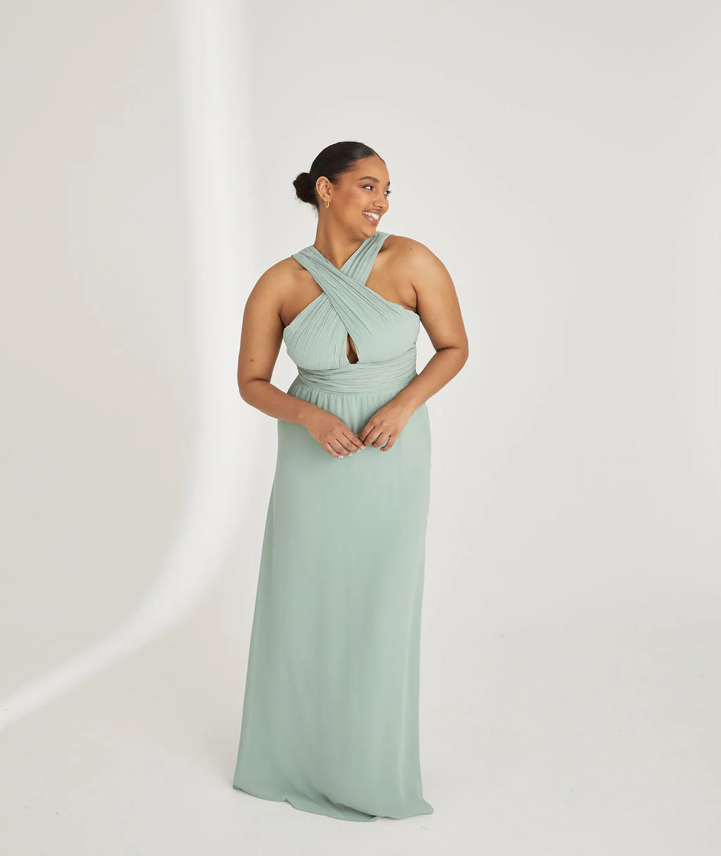 Cross Neck Chiffon Bridesmaid Dress - Sage - Image 4