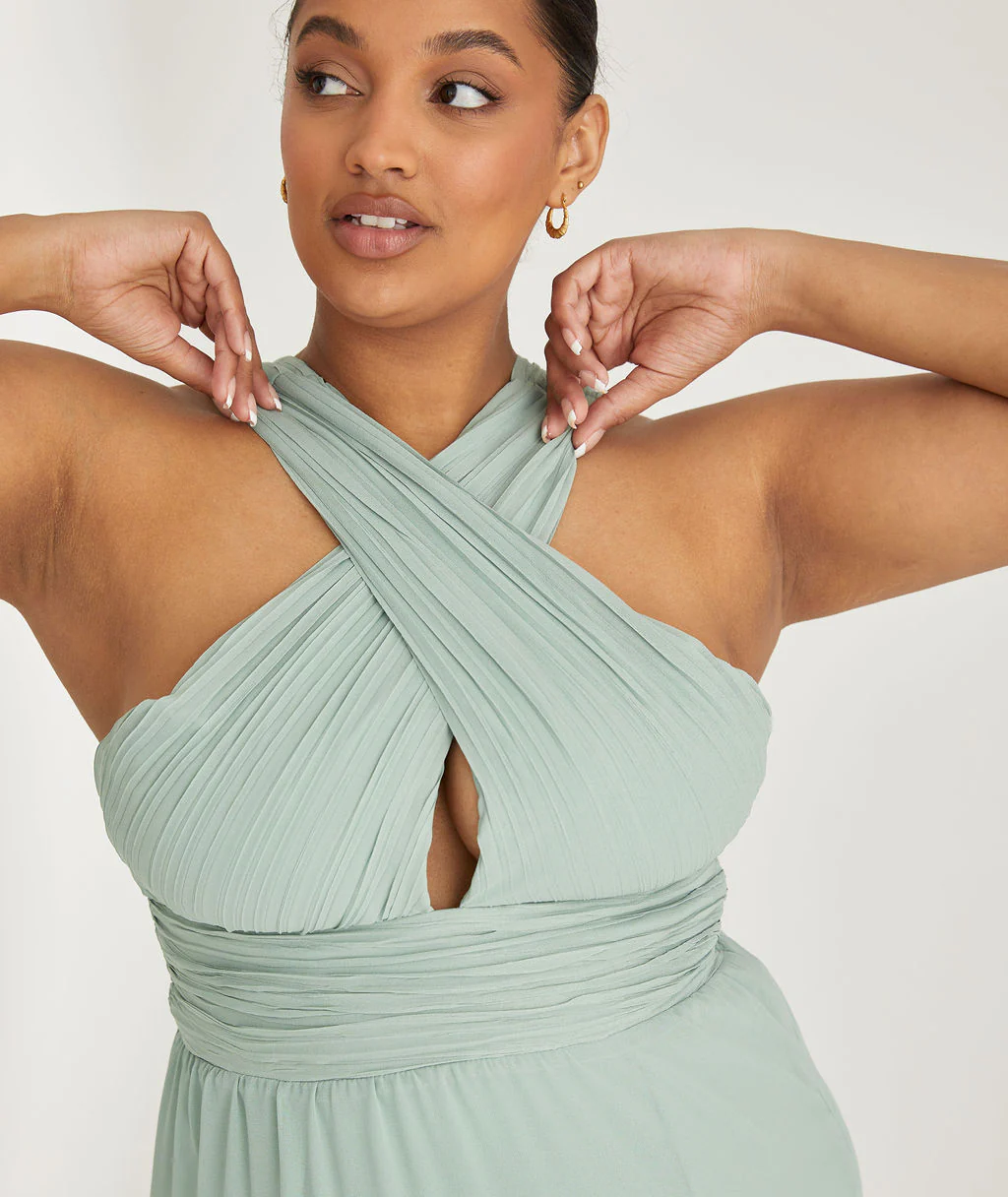Cross Neck Chiffon Bridesmaid Dress - Sage - Image 5