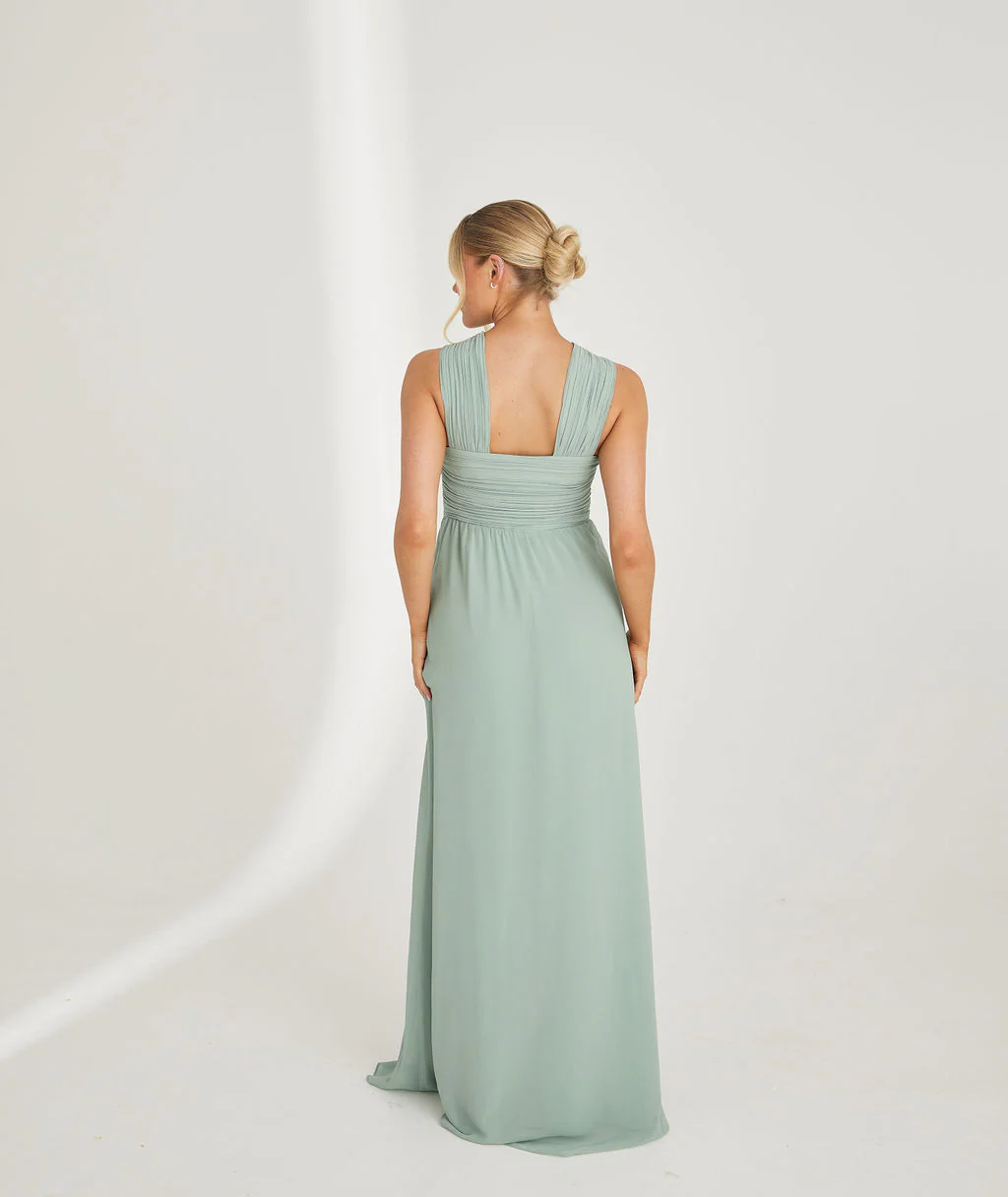 Cross Neck Chiffon Bridesmaid Dress - Sage - Image 6