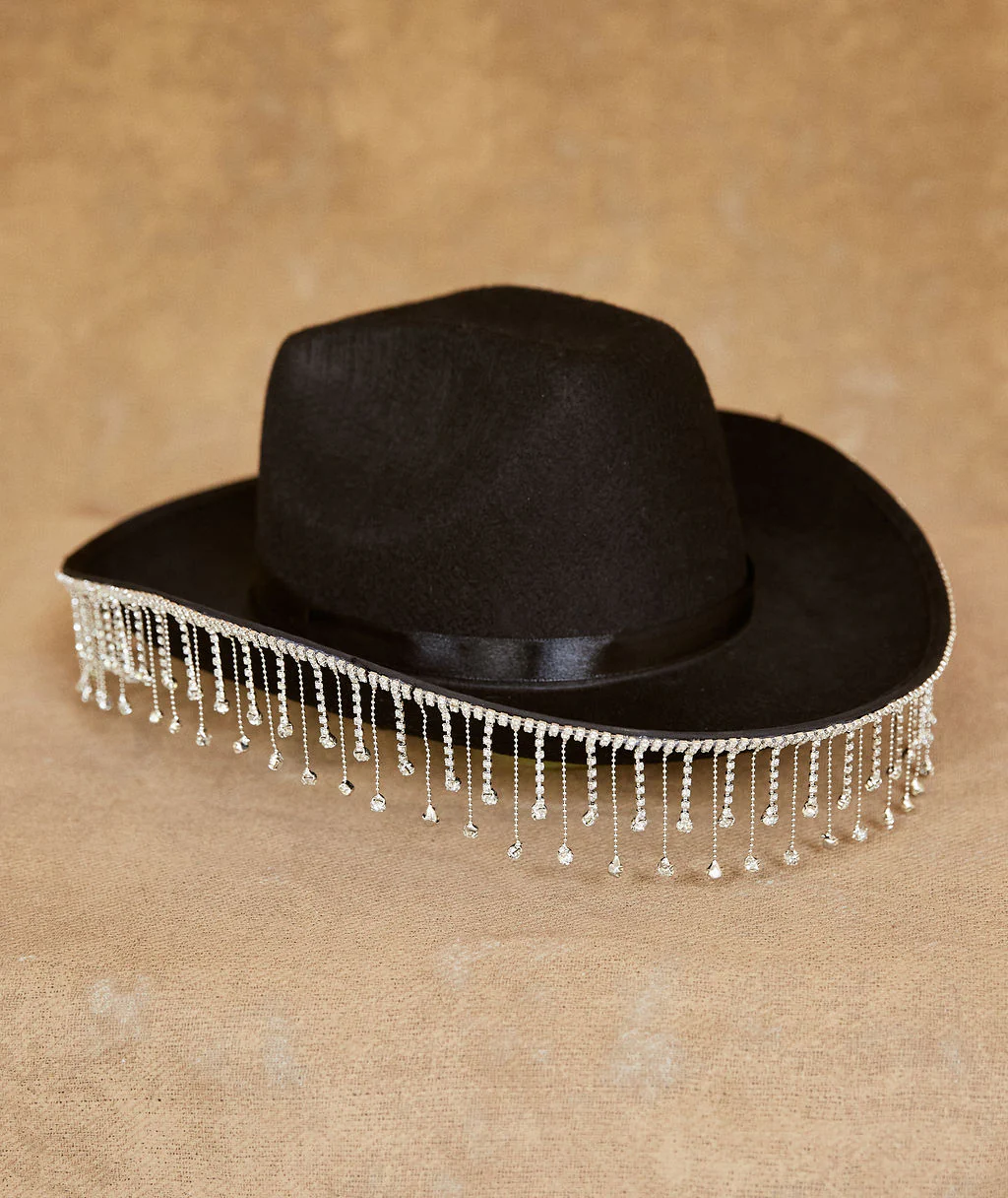 Diamante Tassel Cowboy Hat - Black - Image 4
