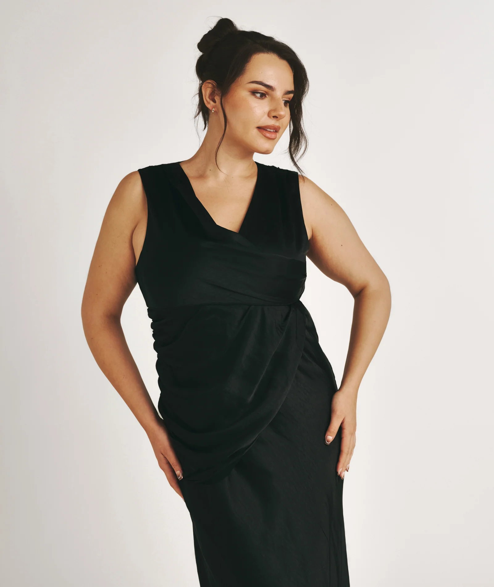 Drape Detail Satin Bridesmaid Dress - Black - Image 6
