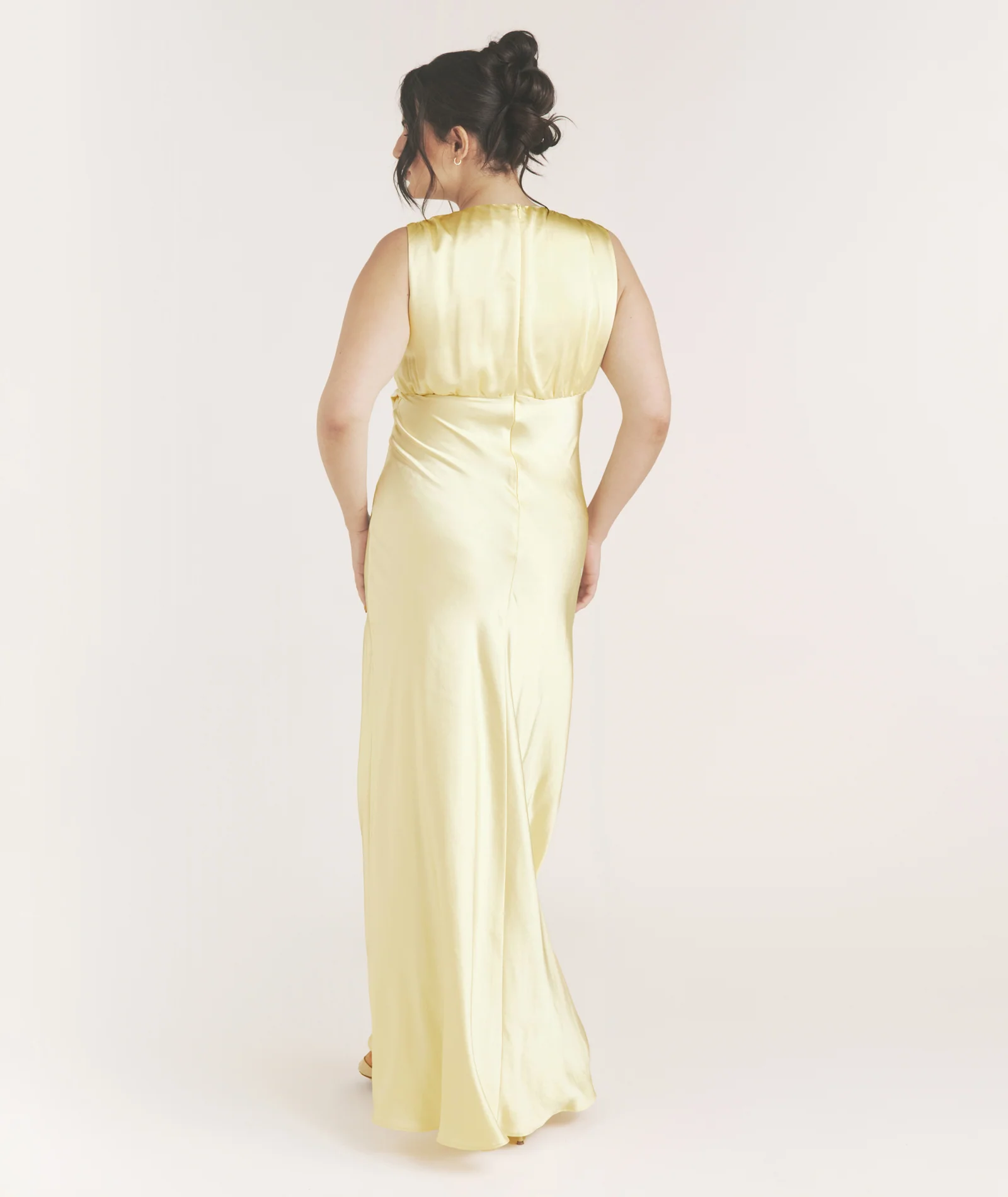 Drape Detail Satin Bridesmaid Dress - Butter Lemon - Image 6