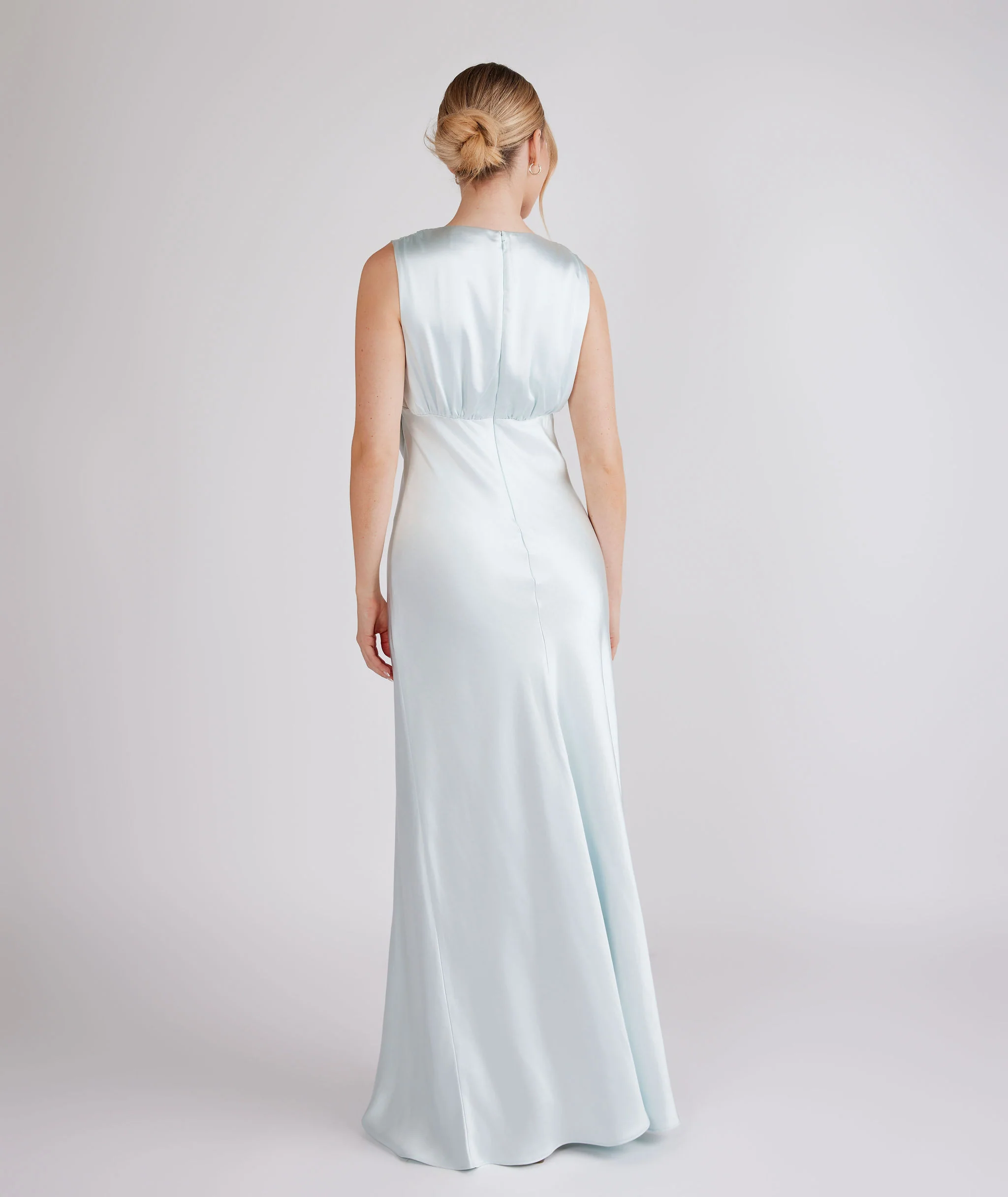 Drape Detail Satin Bridesmaid Dress - Ice Blue - Image 3