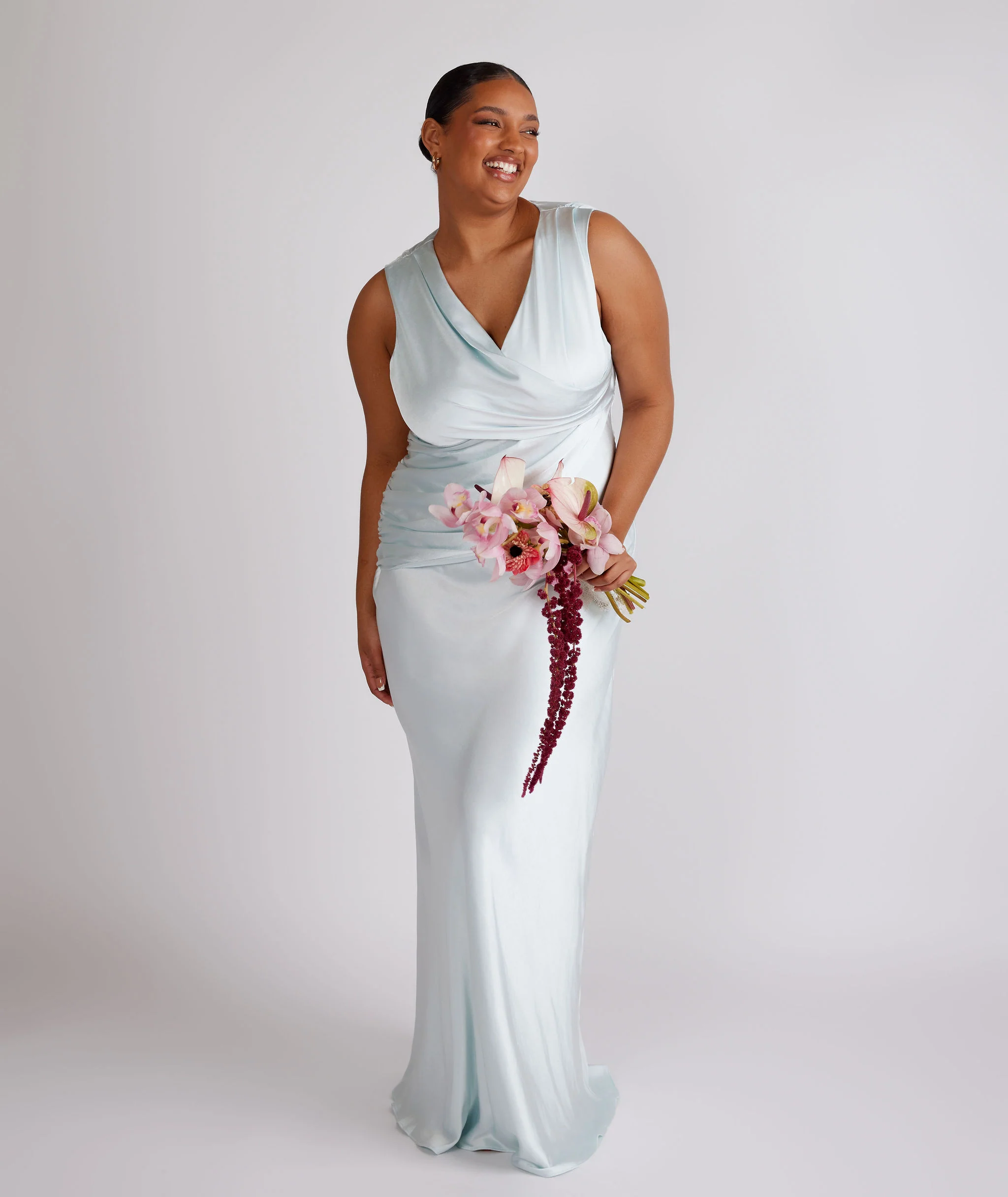 Drape Detail Satin Bridesmaid Dress - Ice Blue - Image 6