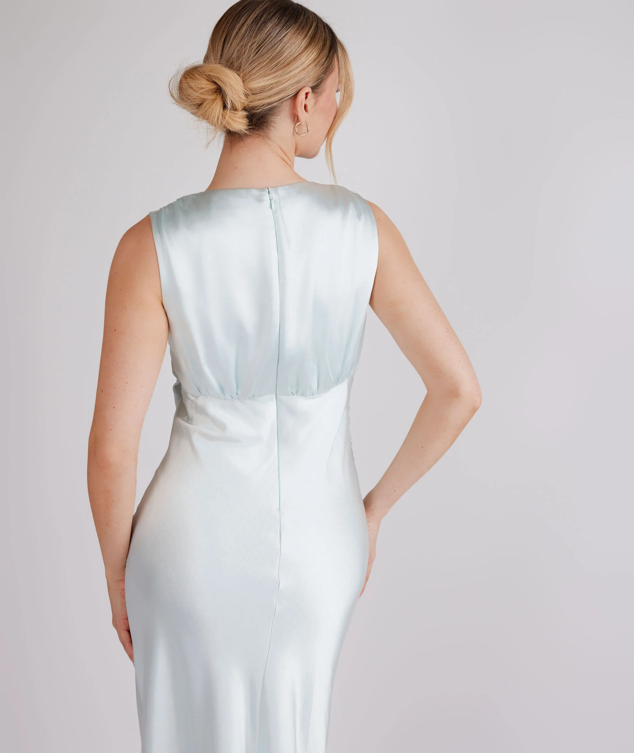 Drape Detail Satin Bridesmaid Dress - Ice Blue - Image 7