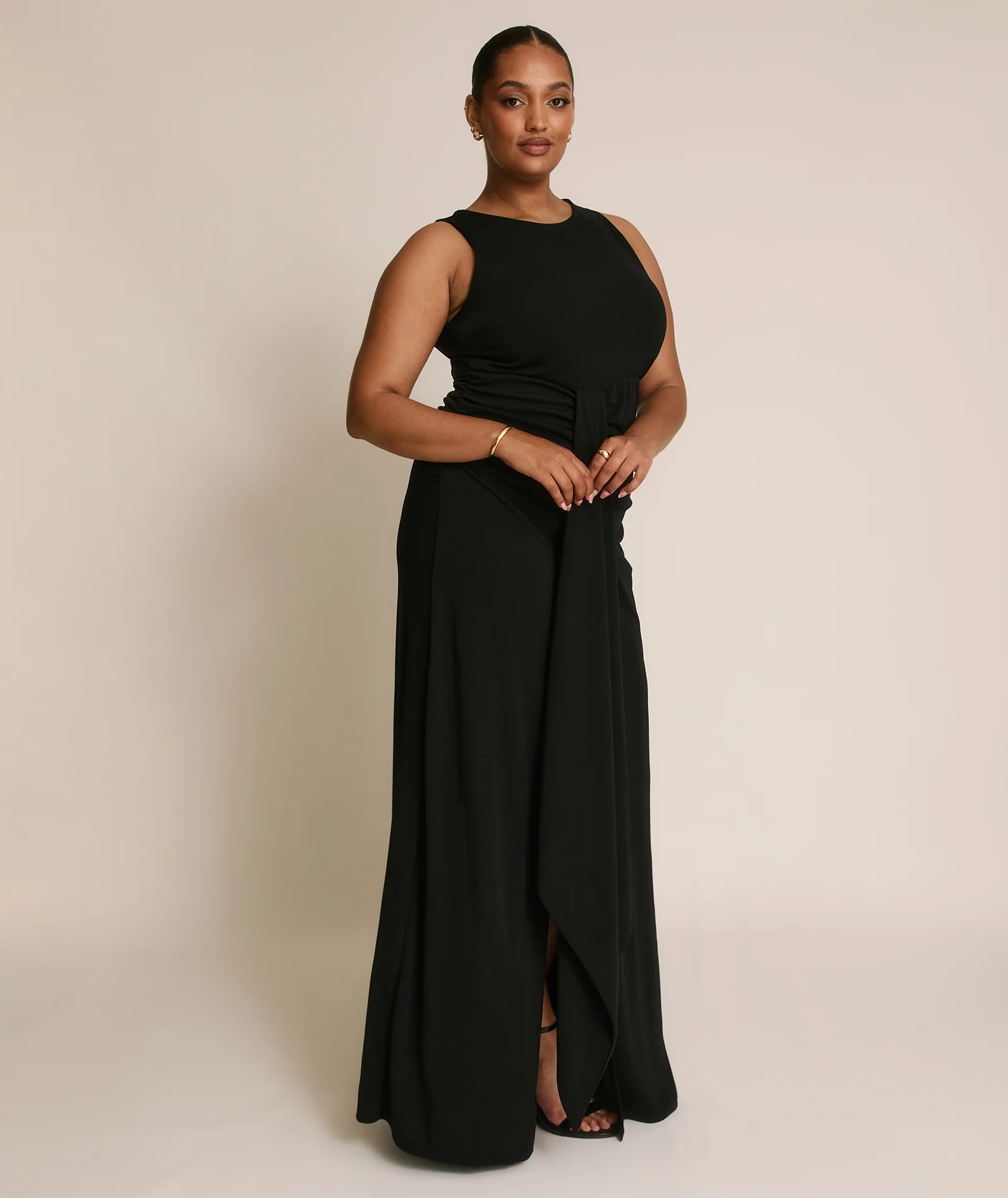 Drape Detail Stretch Sculpt Bridesmaid - Black - Image 4