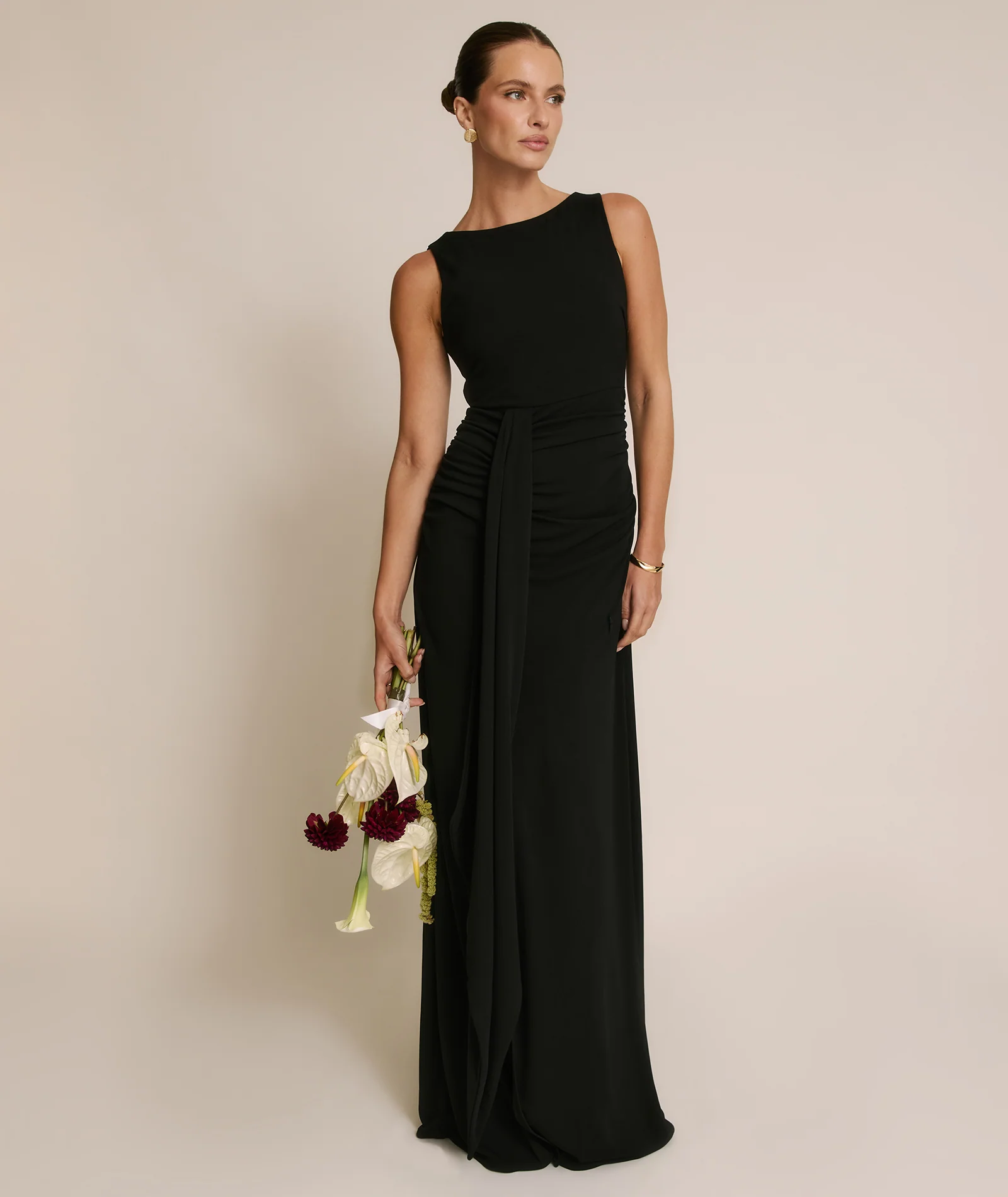 Drape Detail Stretch Sculpt Bridesmaid - Black - Image 6