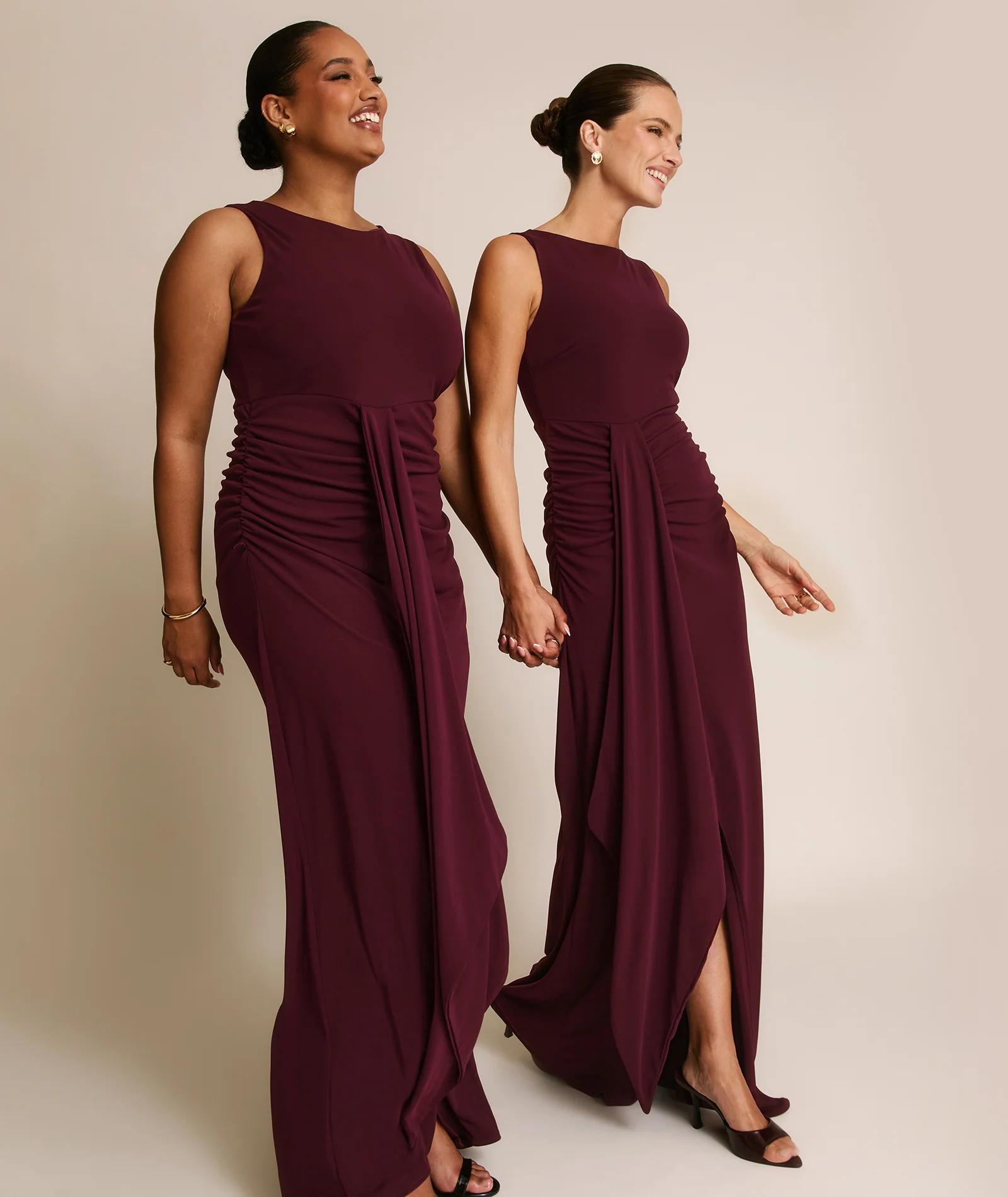 Drape Detail Stretch Sculpt Bridesmaid - Merlot - Image 3