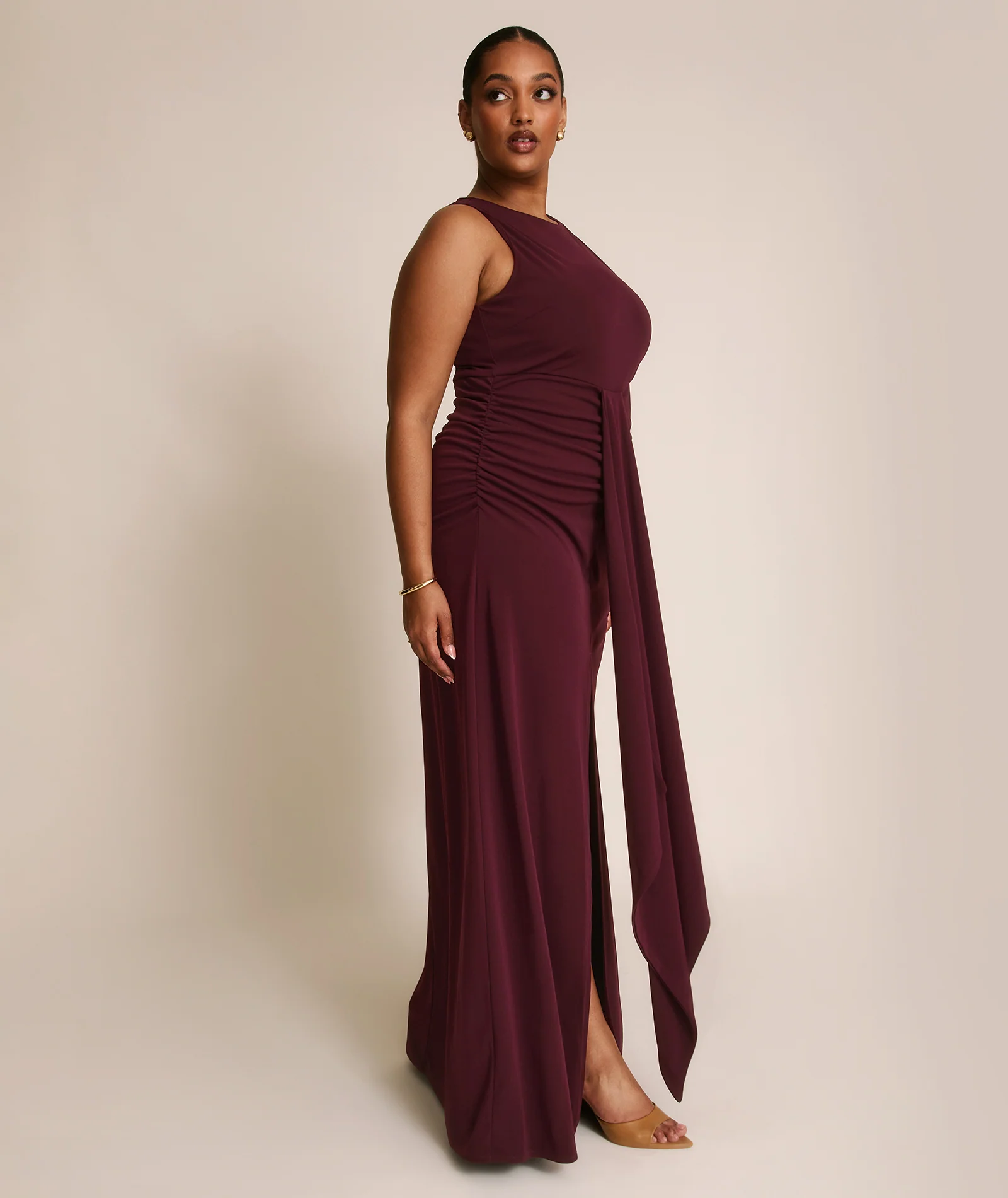 Drape Detail Stretch Sculpt Bridesmaid - Merlot - Image 7