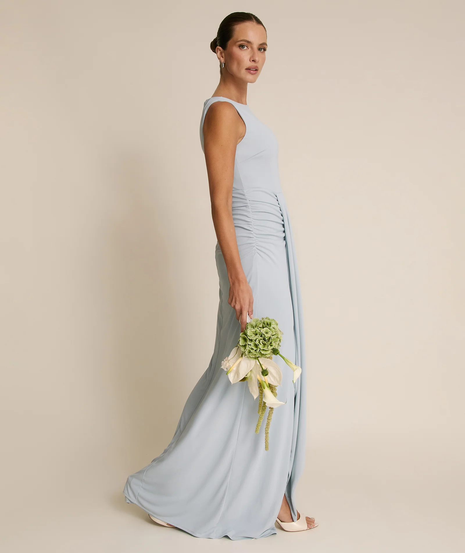Drape Detail Stretch Sculpt Bridesmaid - Pale Blue - Image 3