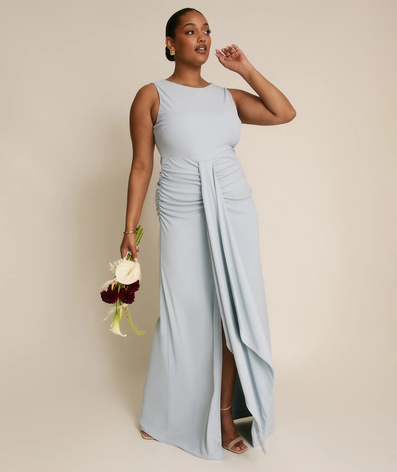 Drape Detail Stretch Sculpt Bridesmaid - Pale Blue - Image 5