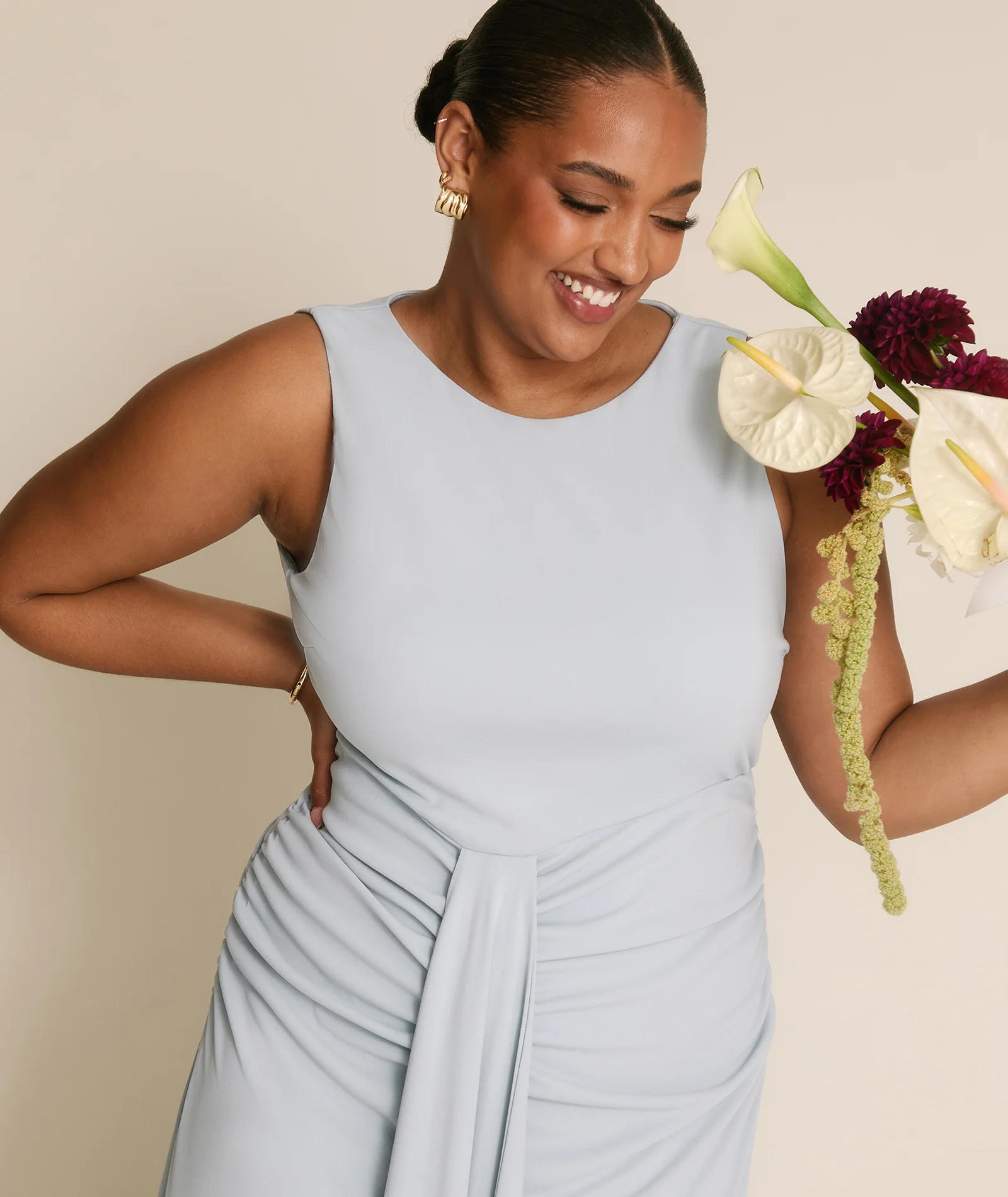 Drape Detail Stretch Sculpt Bridesmaid - Pale Blue - Image 6