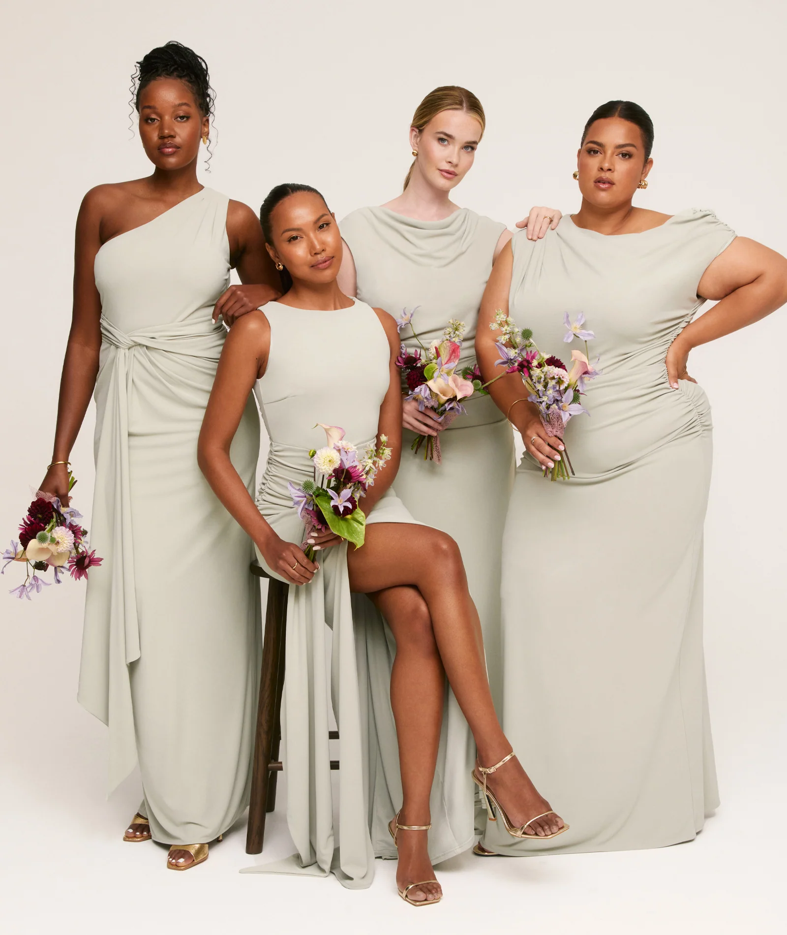 Drape Detail Stretch Sculpt Bridesmaid - Soft Sage - Image 2