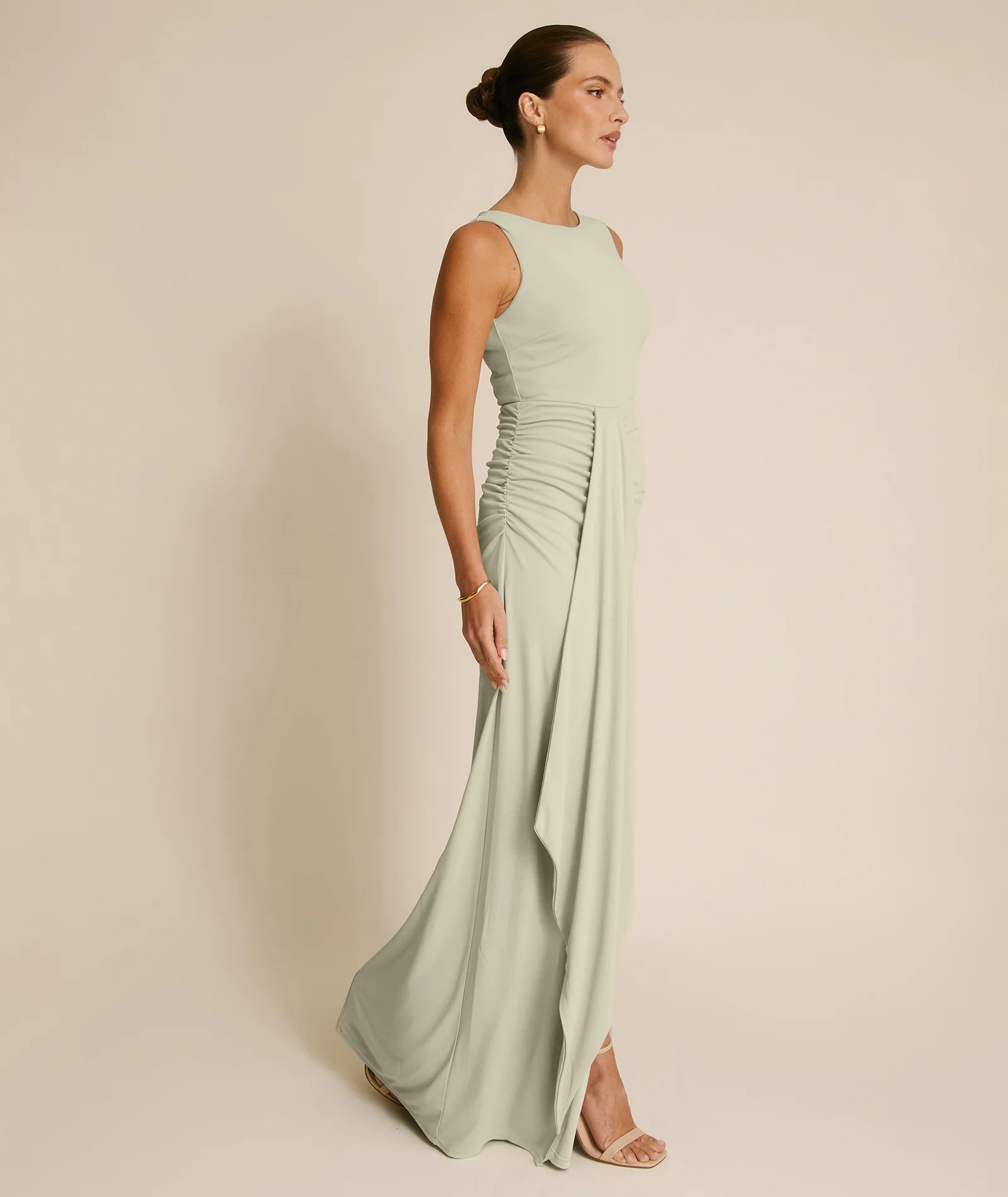 Drape Detail Stretch Sculpt Bridesmaid - Soft Sage - Image 3