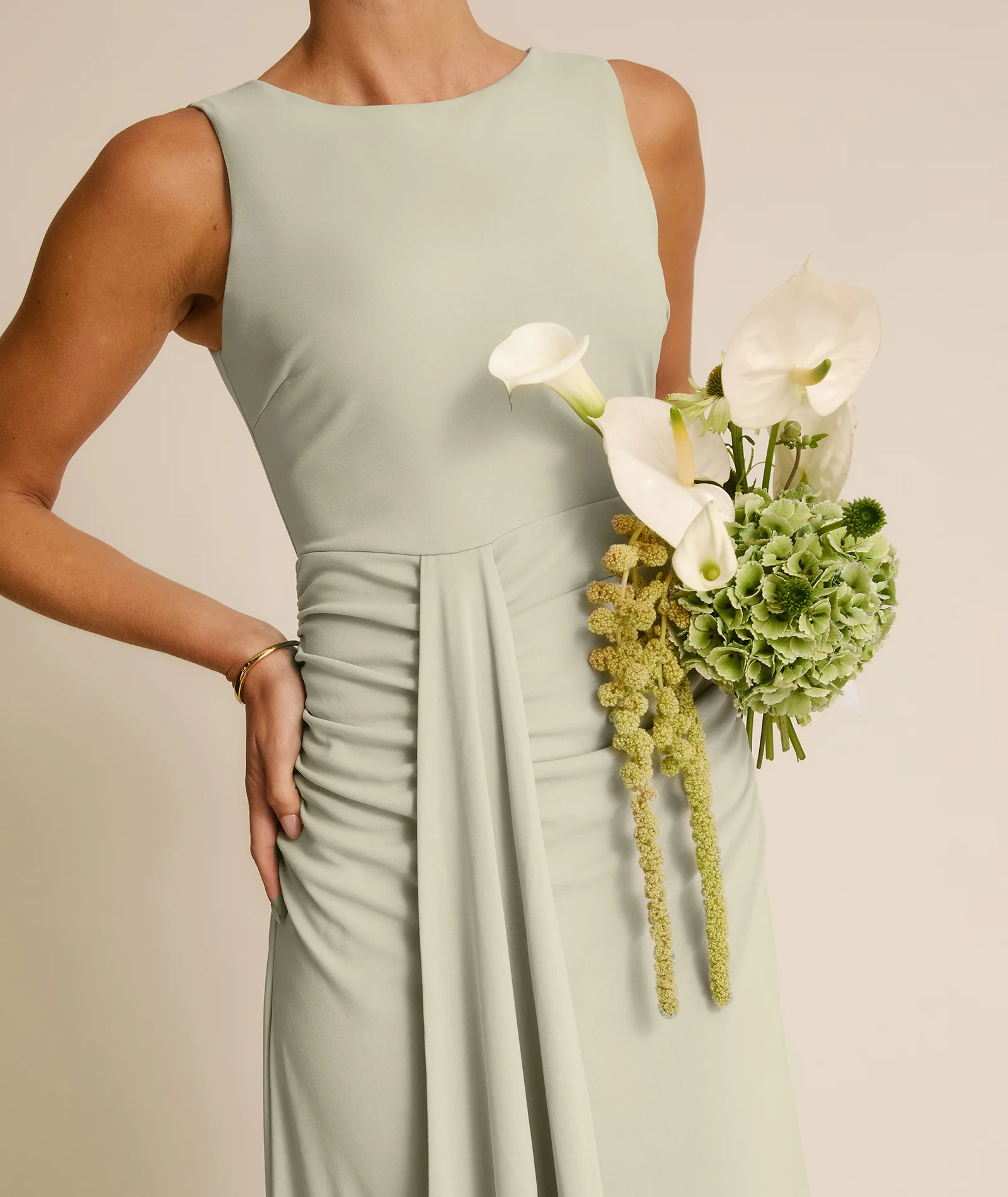 Drape Detail Stretch Sculpt Bridesmaid - Soft Sage - Image 4